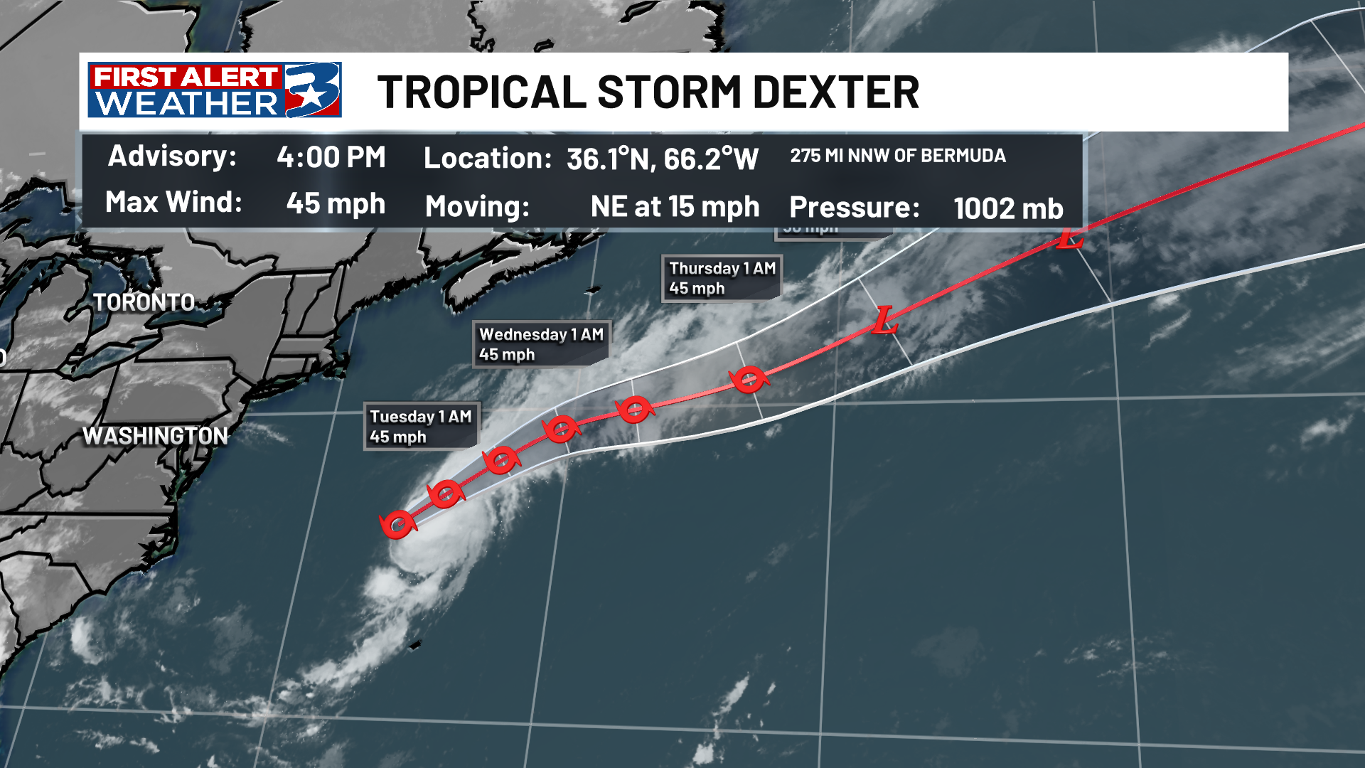 Tropical Storm Dexter forms off the East Coast