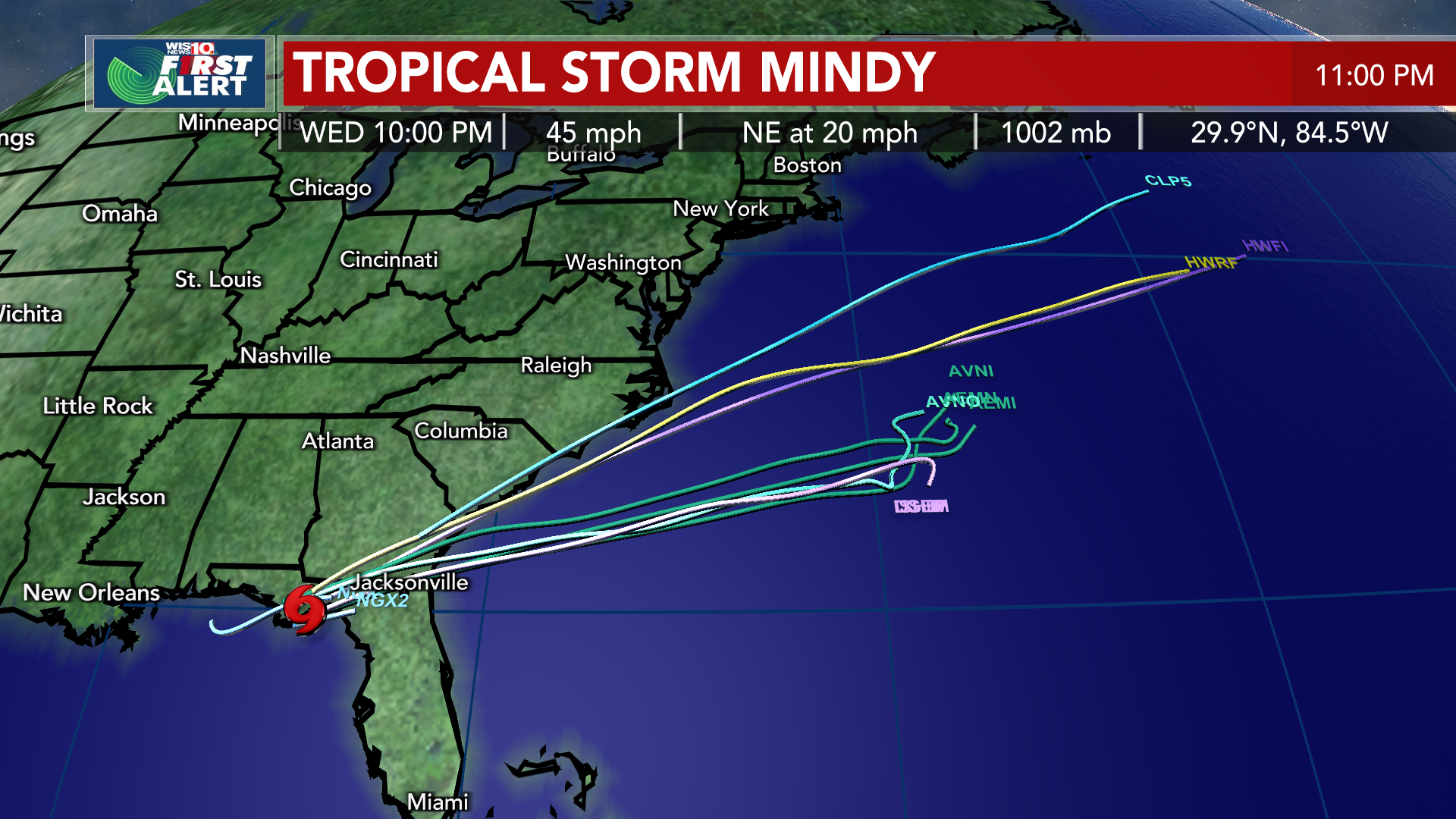 Tropics Tropical Storm Mindy Makes Landfall In Florida Tonight Will Push More Moisture Toward The Midlands Through Thursday