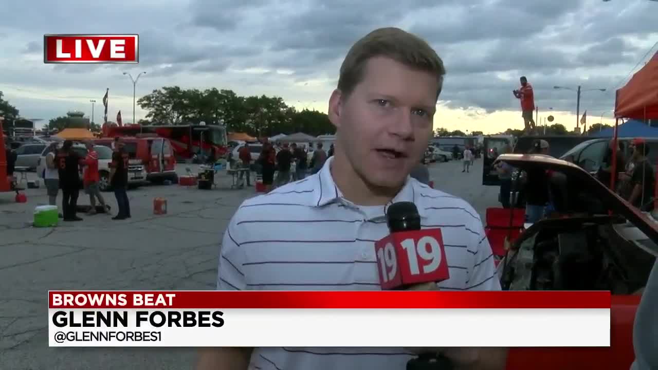 The infamous muni-lot in Cleveland, Ohio hosts tailgaters prior to Cleveland  Browns home games. The muni-lot banner welcomes fans on November 14, 2019  to the lot prior to the evening game between