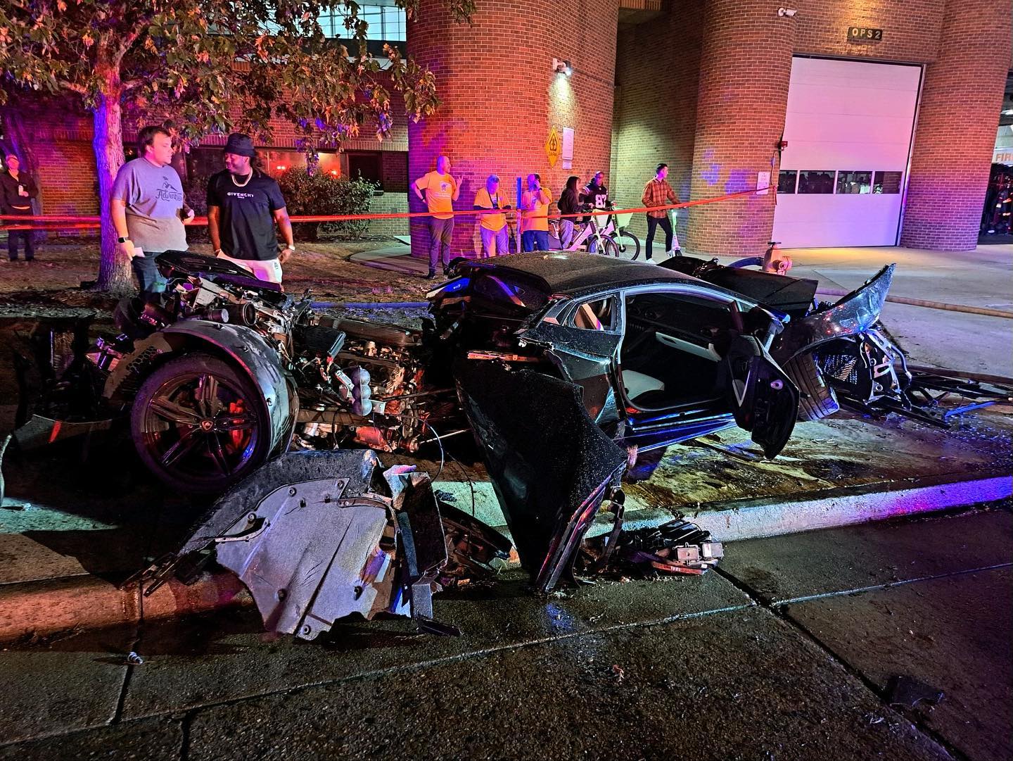 Two Lamborghinis crash, one catches fire in front of Denver fire station