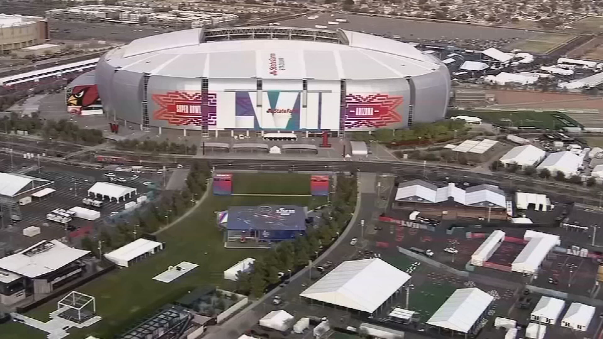 A general overall aerial view of State Farm Stadium with