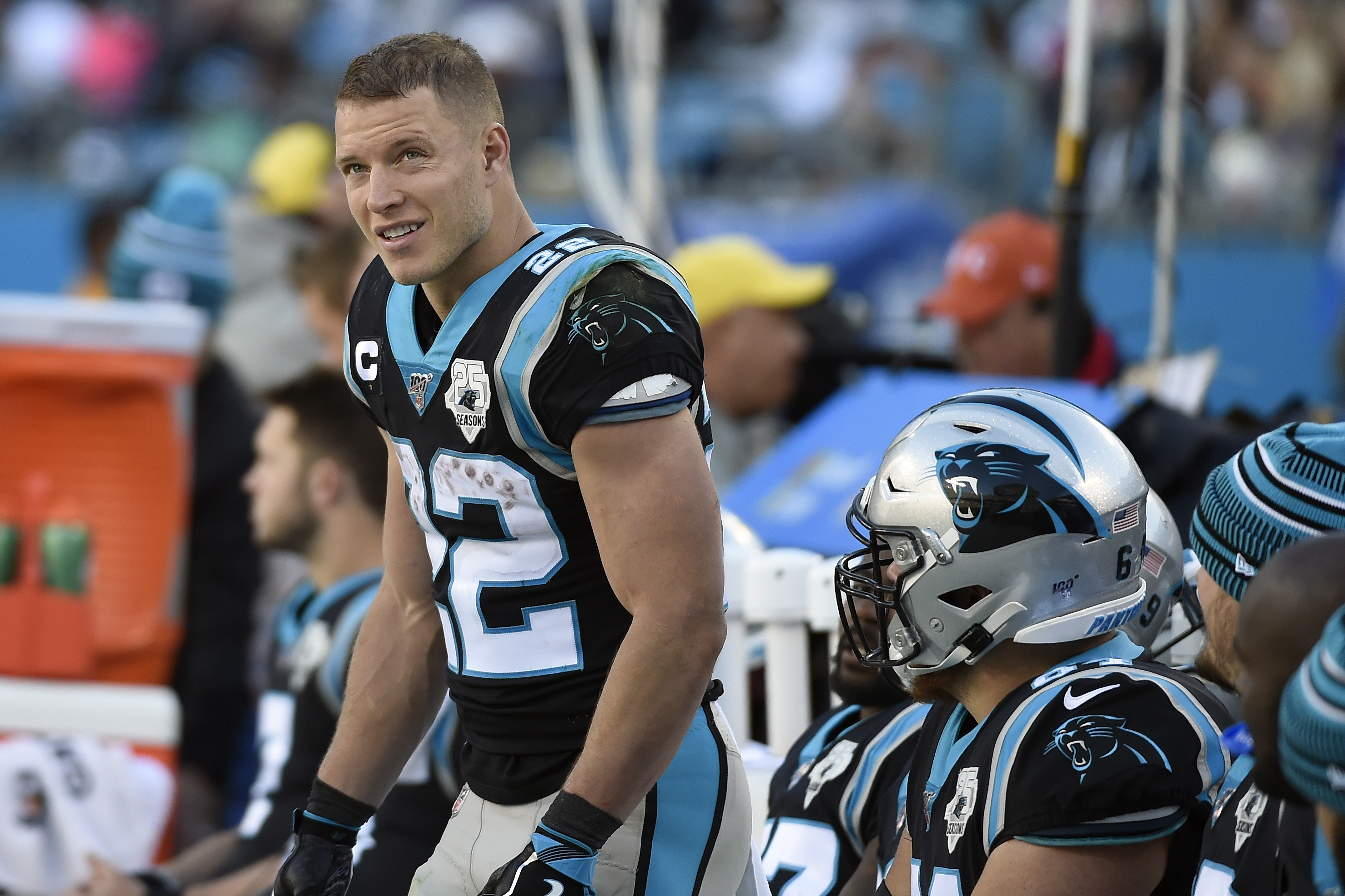 Panthers' Christian McCaffrey presents Marine with nearly 30 years