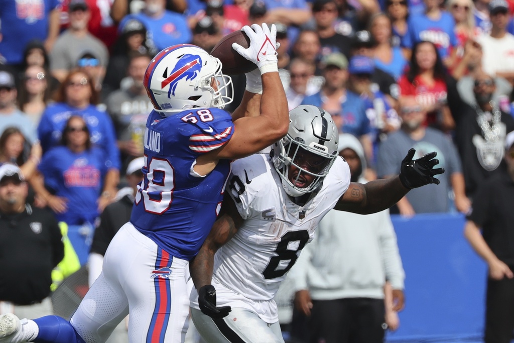 Josh Jacobs going in reverse in the Las Vegas Raiders' 38-10 loss to the  Buffalo Bills