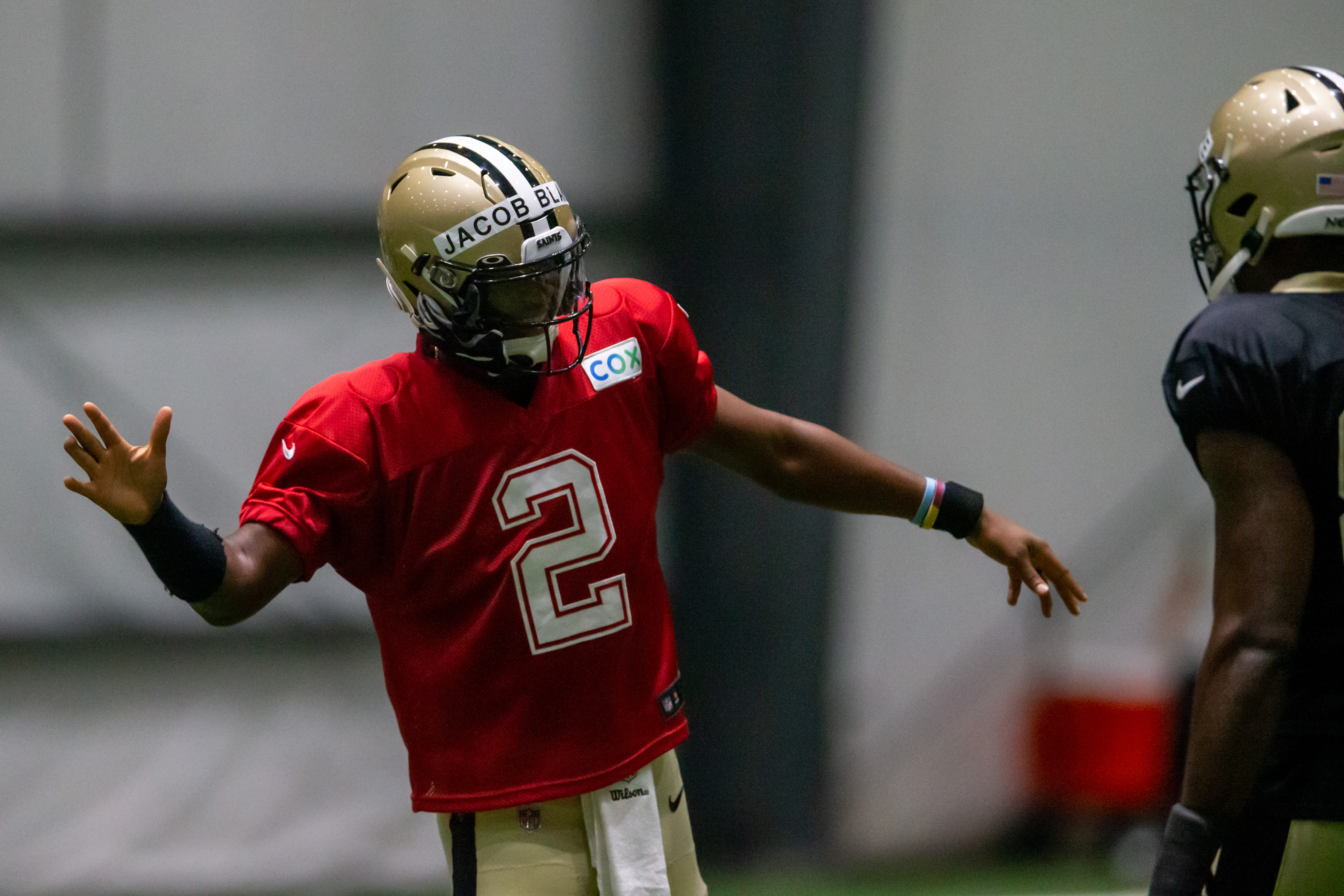 Saints hold practice with Jacob Blake's name on players' helmets