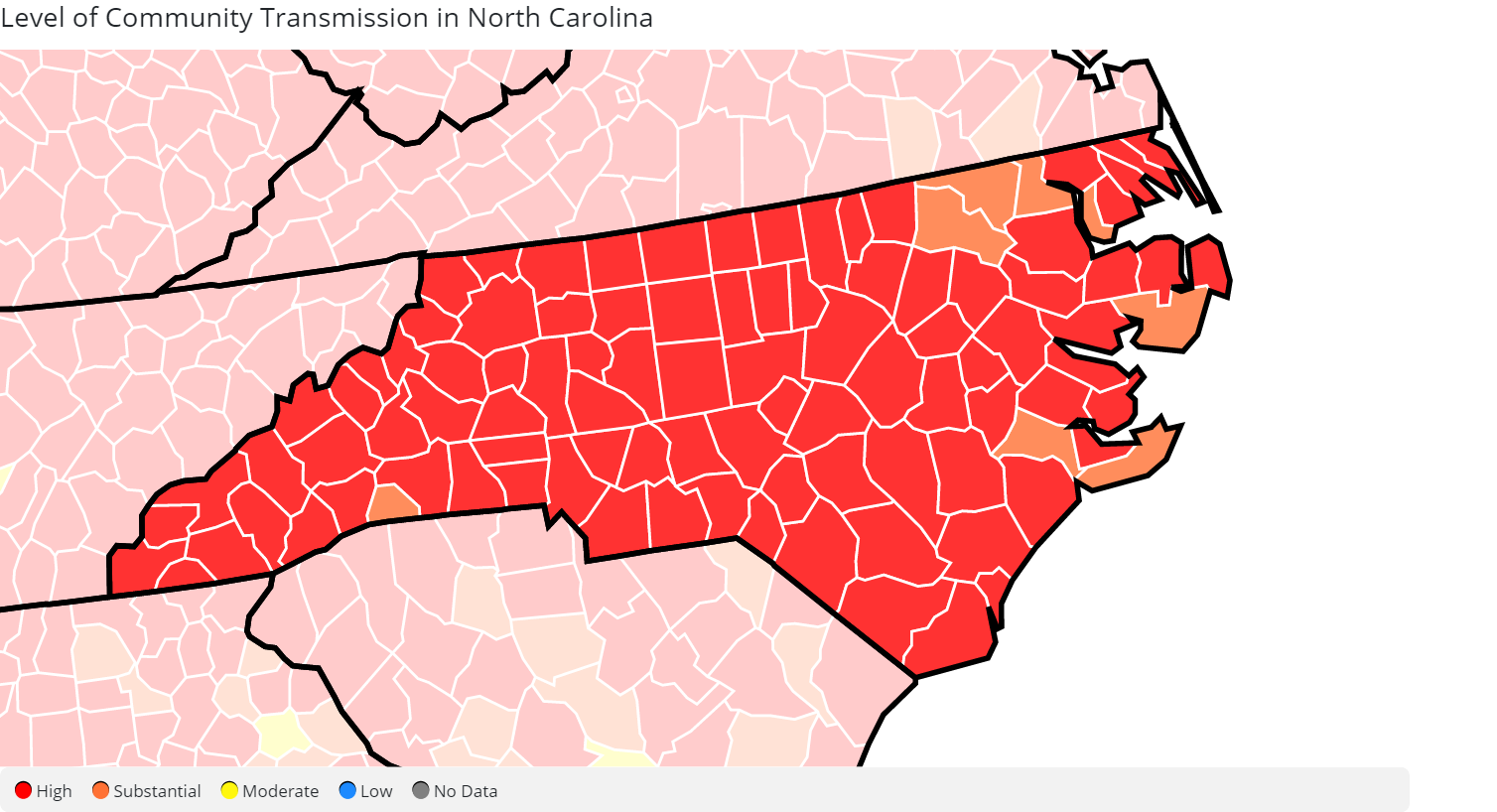 92 percent of North Carolina counties have high COVID transmission