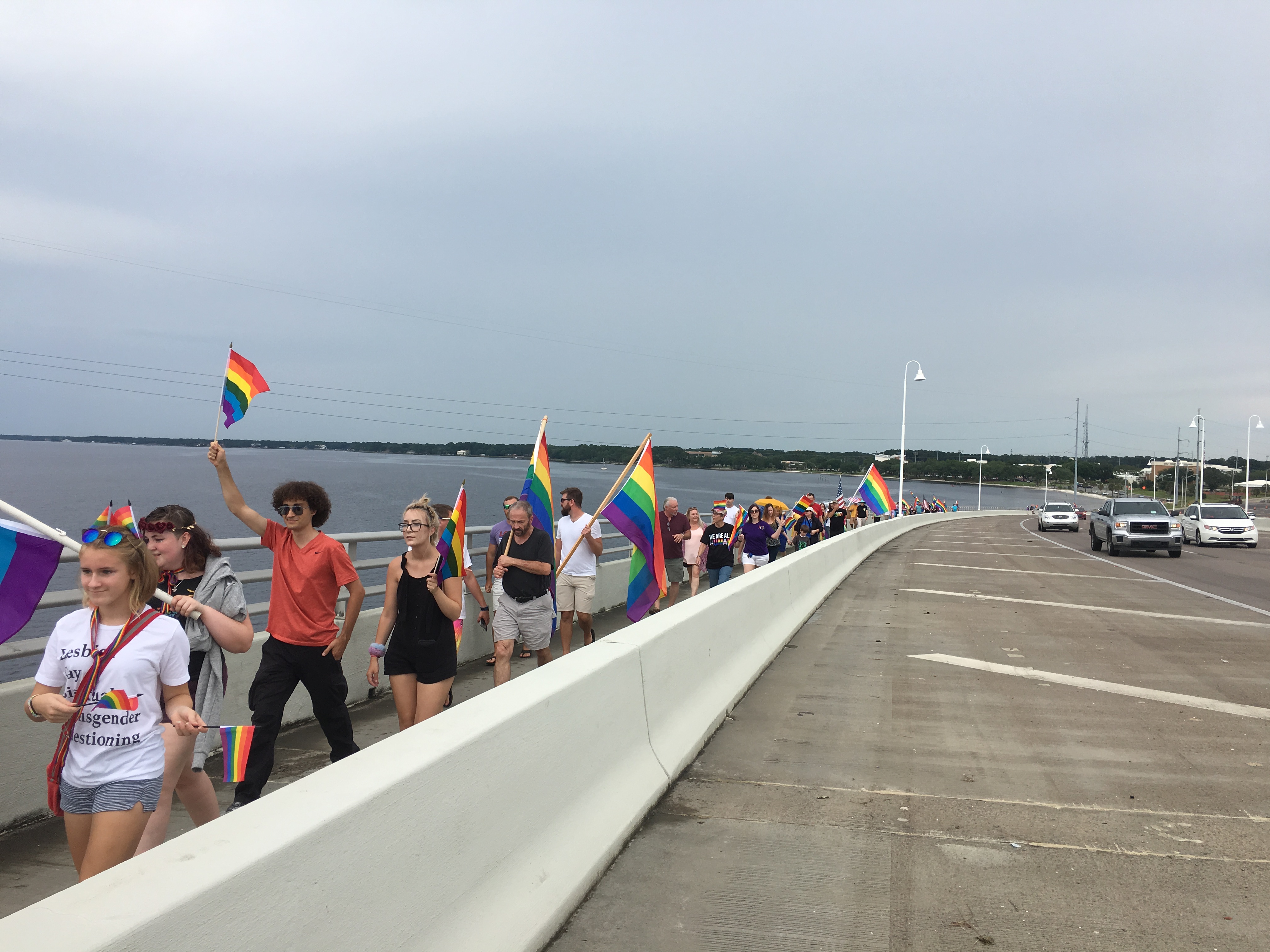 Locals and PFLAG hold Pride march along Hathaway Bridge