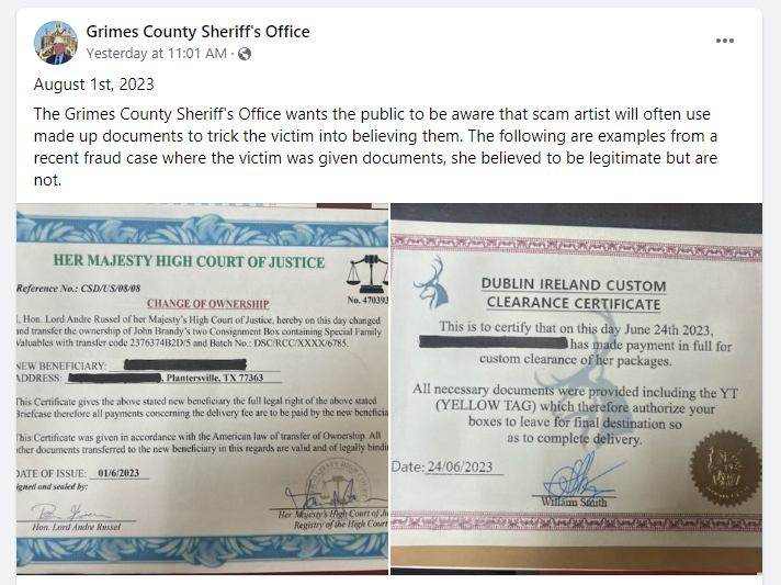 Grimes County law enforcement raising awareness of rising fraud cases and  evolving scammers