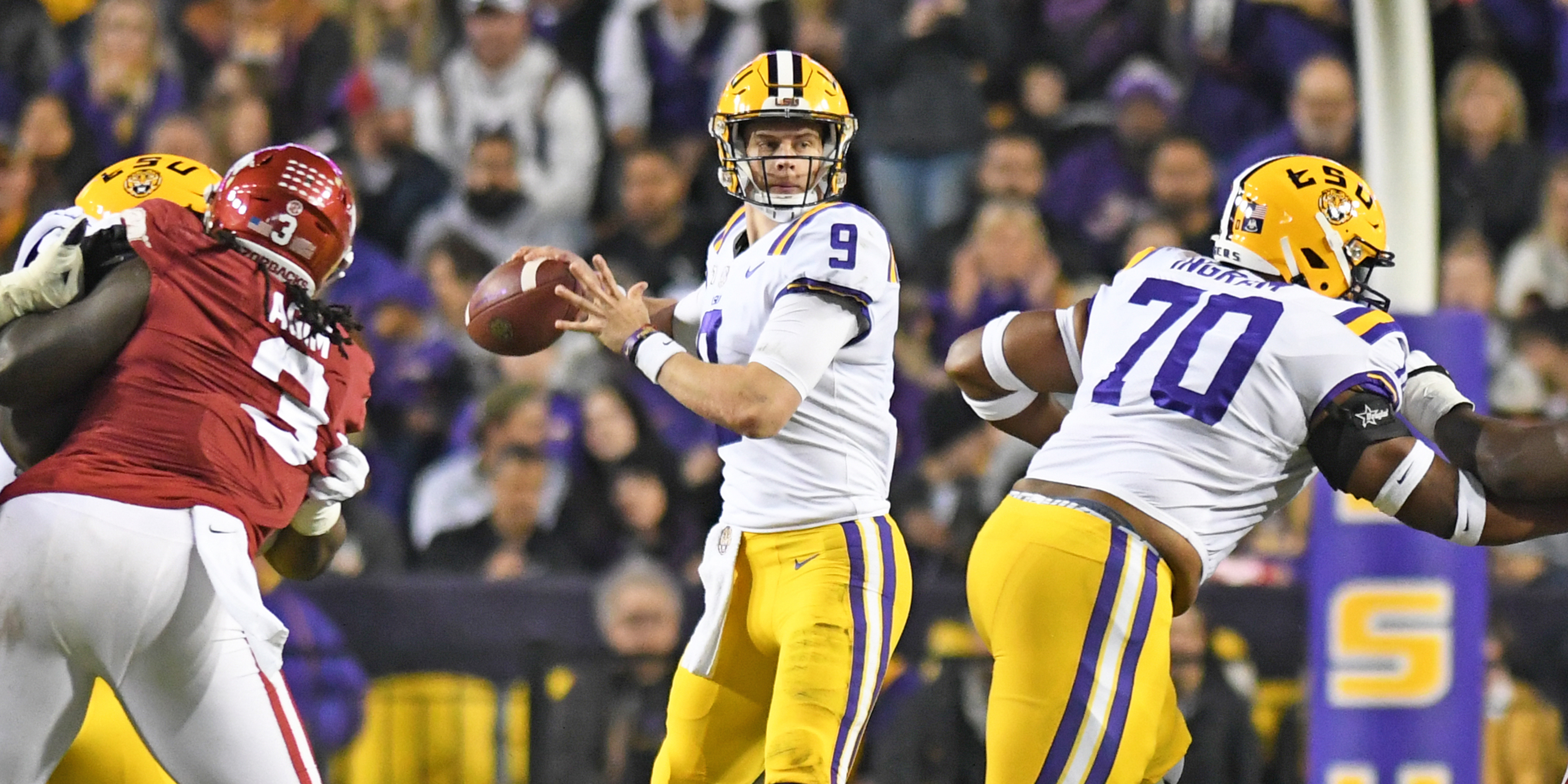 New York, NY - December 14, 2019: LSU Quarterback Joe Burrow addresses  media during pre-announcement press conference of 85th annual Heisman  Memorial Trophy at the Marriott Marquis Hotel Stock Photo - Alamy