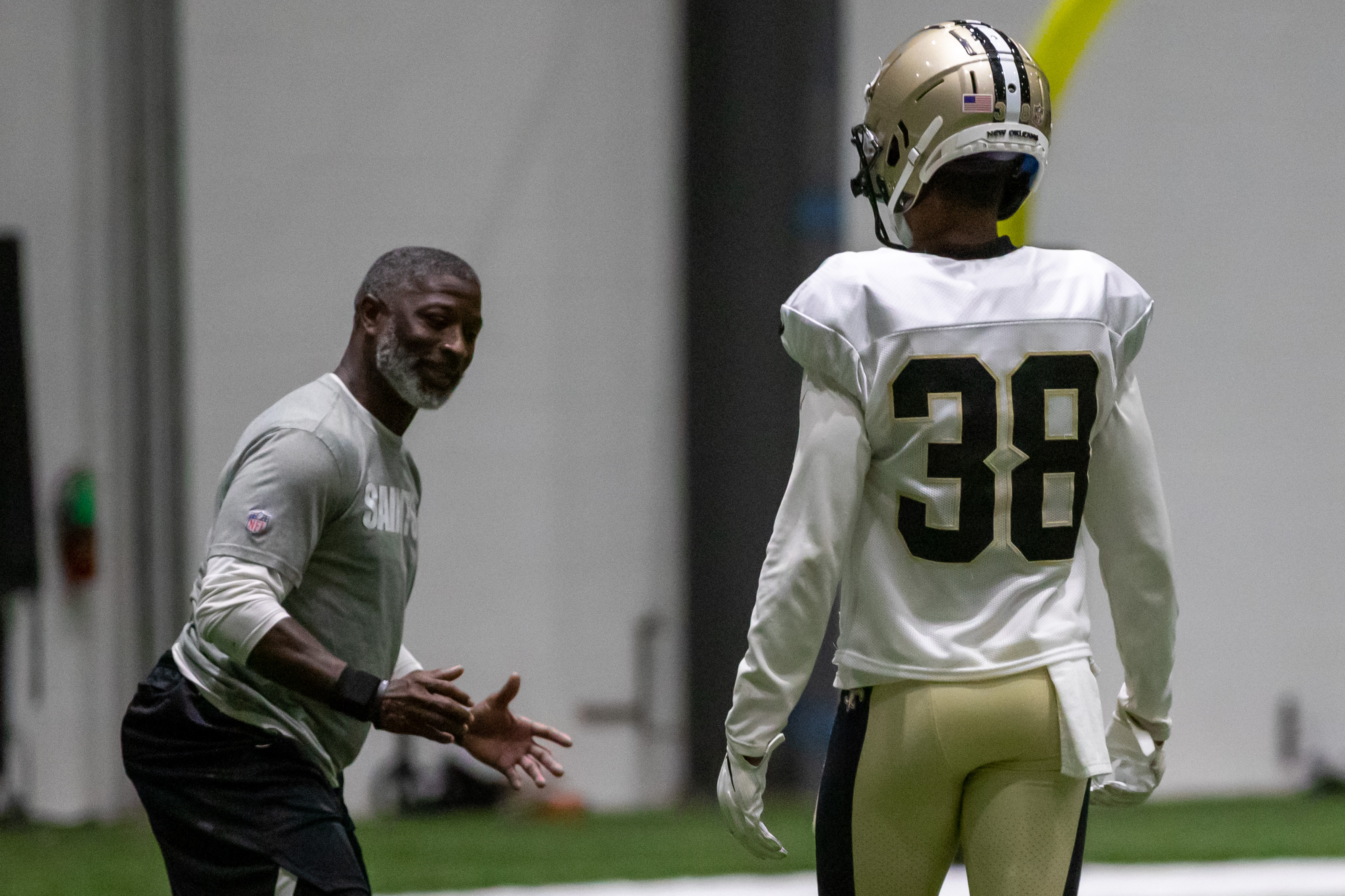 Saints hold practice with Jacob Blake's name on players' helmets