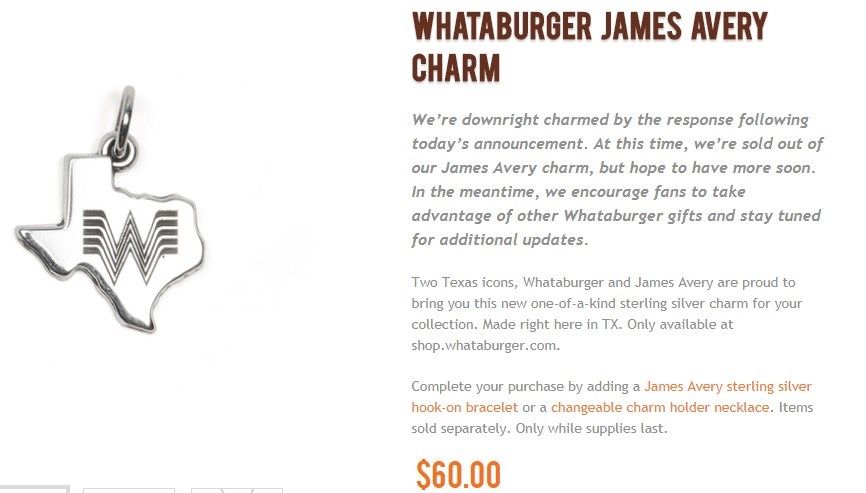 Whataburger james hot sale avery charm