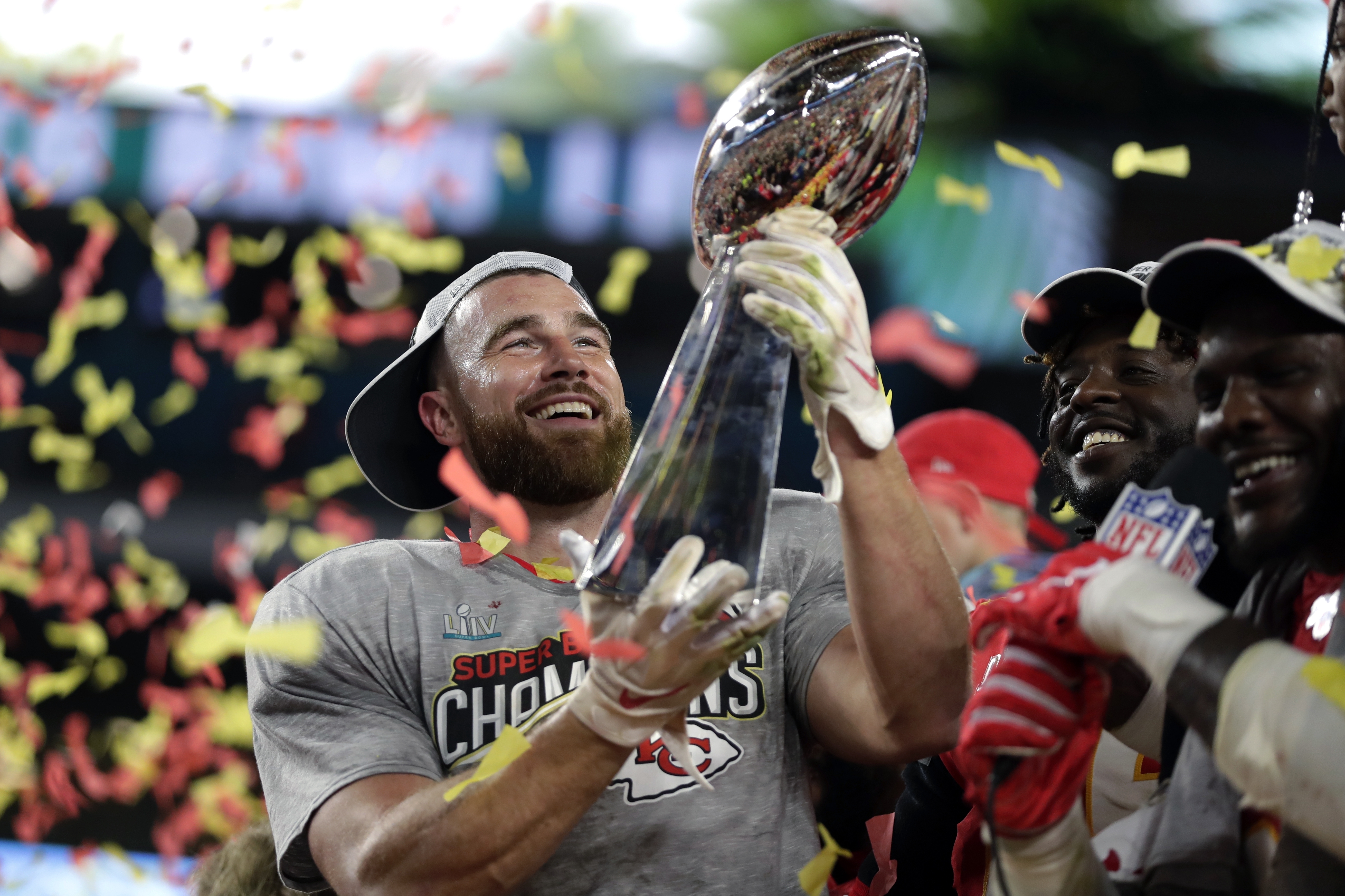 Travis Kelce shoots Fireball during Super Bowl parade