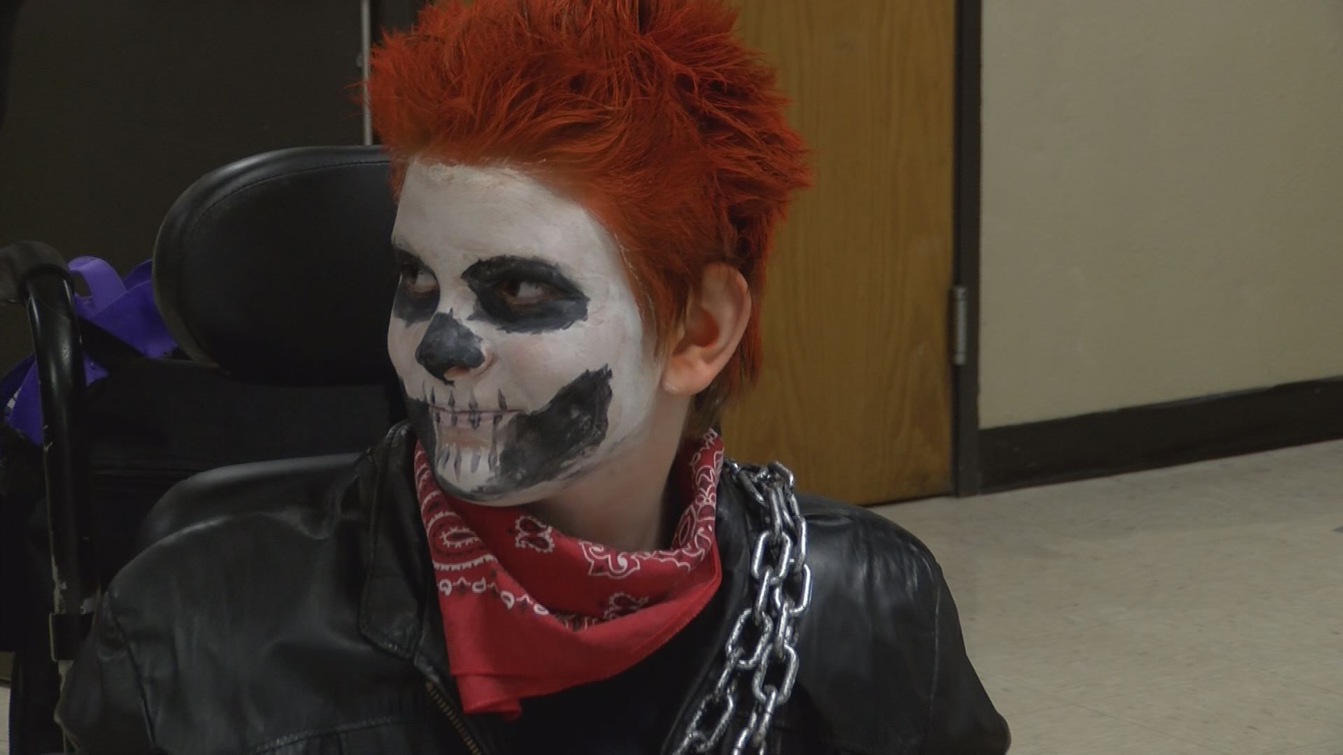 Students turn child's wheelchair into chopper for Halloween