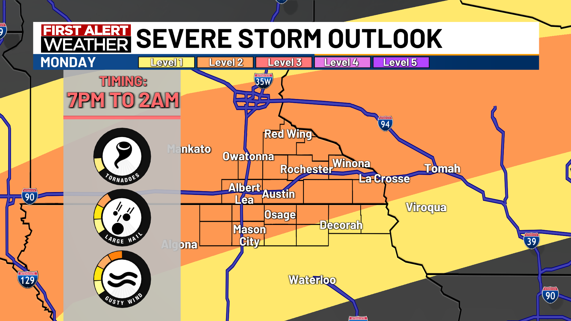 First Alert Weather Day continues tonight: Severe storm threat through 2am