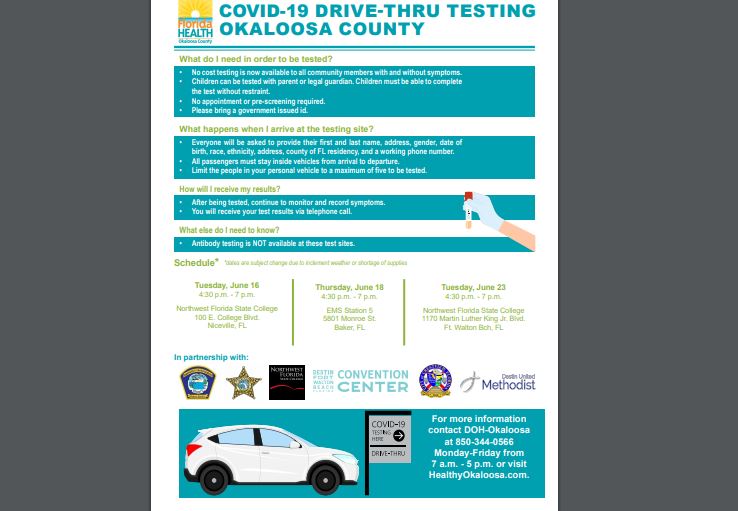 New Drive-thru Covid-19 Testing Sites Available In Okaloosa County