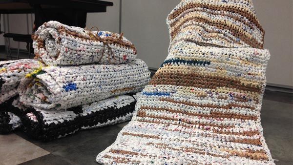 Hours of crocheting plastic bags to become a sleeping mats for the homeless