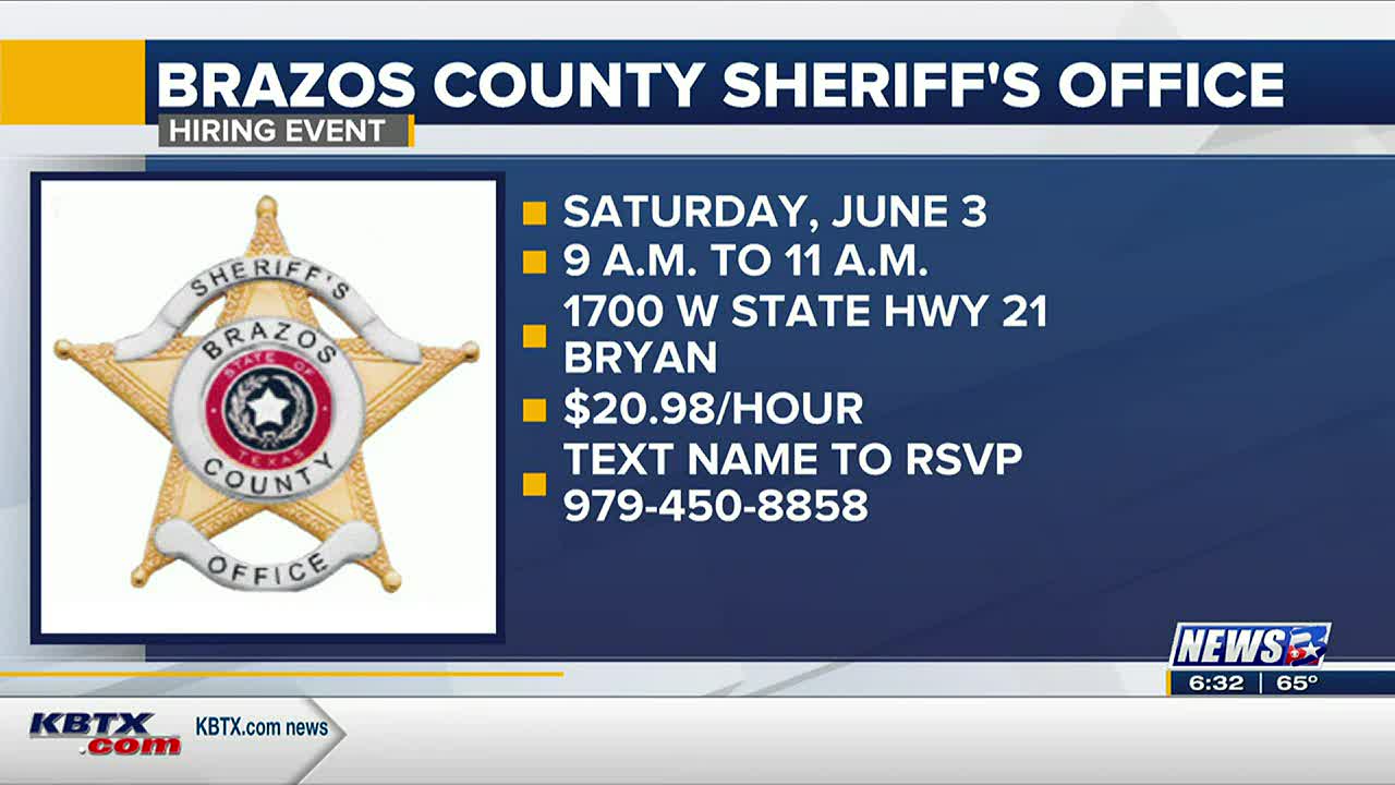Brazos County Sheriff's Office hiring detention officers, hosting event Saturday for interested candidates brazos-county-sheriff-s-office-hiring-detention-officers-hosting-event-saturday-for-interested-candidates