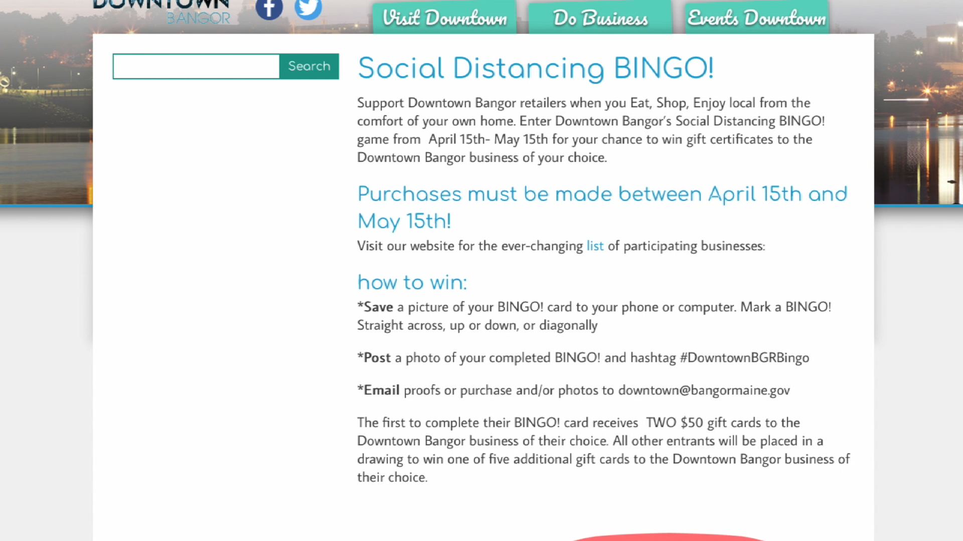 Downtown bingo login page