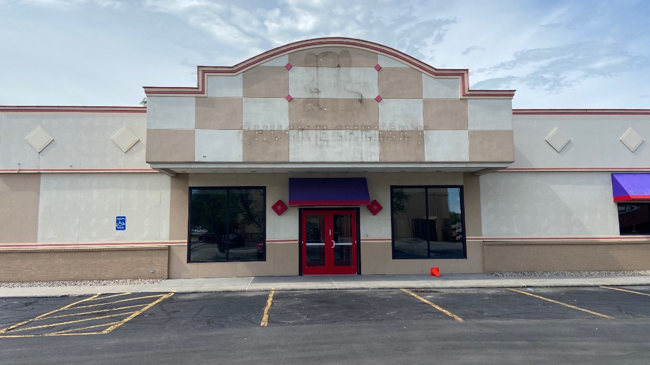 Front sign at Chuck E. Cheese has been removed