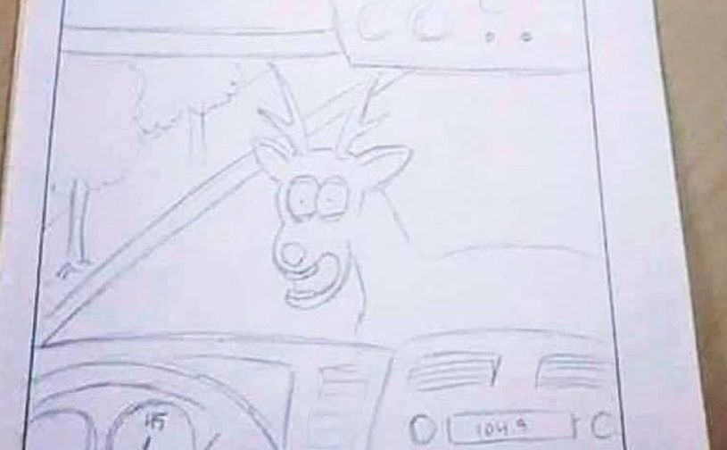 Creative police officer draws picture of 'car v. deer' incident, shared by  Kenosha police