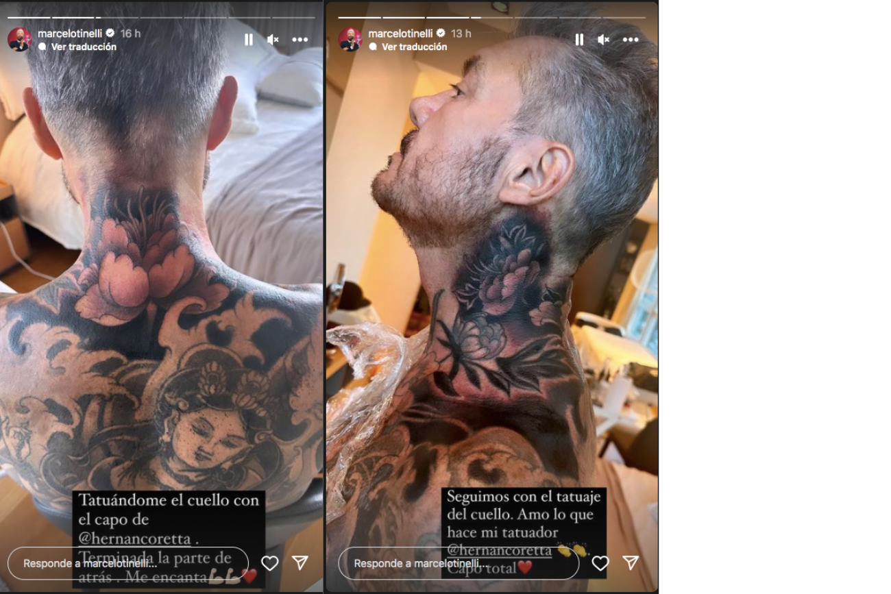 Marcelo Tinelli se tatuó el cuello completo y mostró fotos de cómo comenzó  y cómo terminó