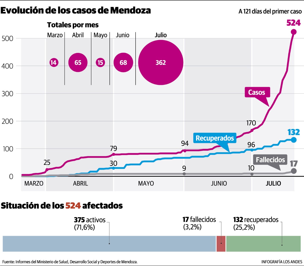 Evolución de los casos en Mendoza -