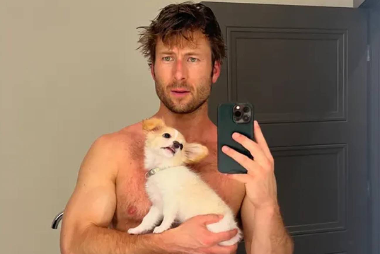 Glen Powell muestra a su perrito y aprovecha para bebotear antes del  estreno de Tornados