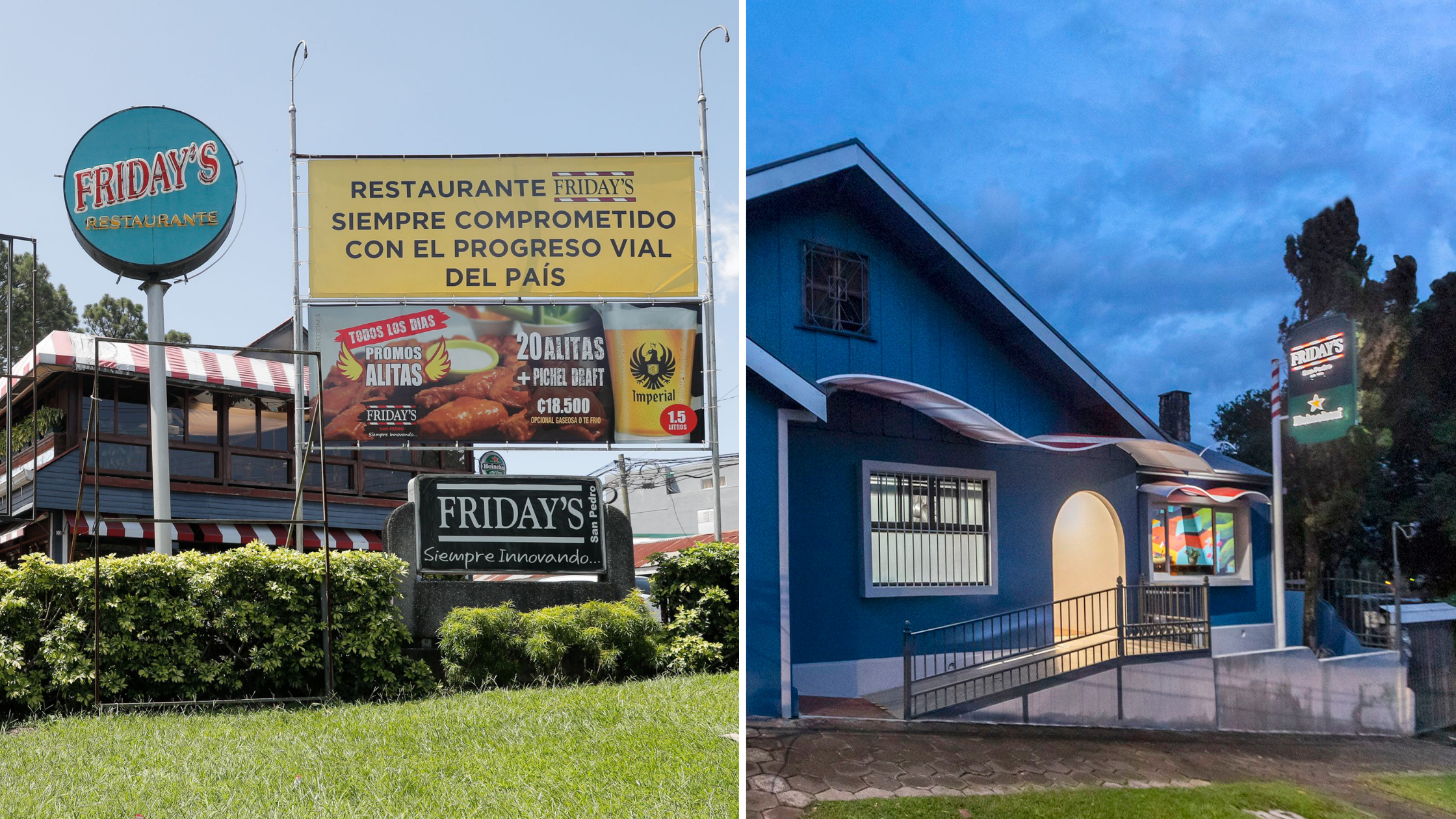 Seis meses después de su desalojo en la rotonda de La Bandera, el restaurante Friday's reabrió en su nueva ubicación en Los Yoses, pero inicialmente ofreció platillos por medio de plataformas digitales de entrega . Fotografía: Jeffrey Zamora.