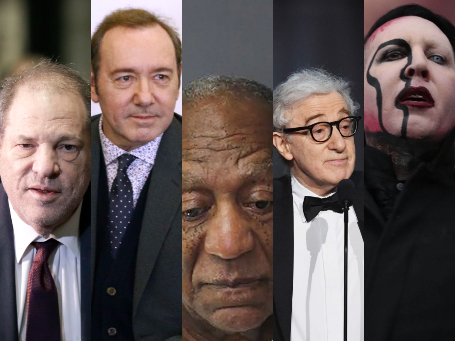 Harvey Weinstein, Kevin Spacey, Bill Cosby, Woody Allen y Marilyn Manson han sido acusados por abusos sexuales. Fotos: Archivo.