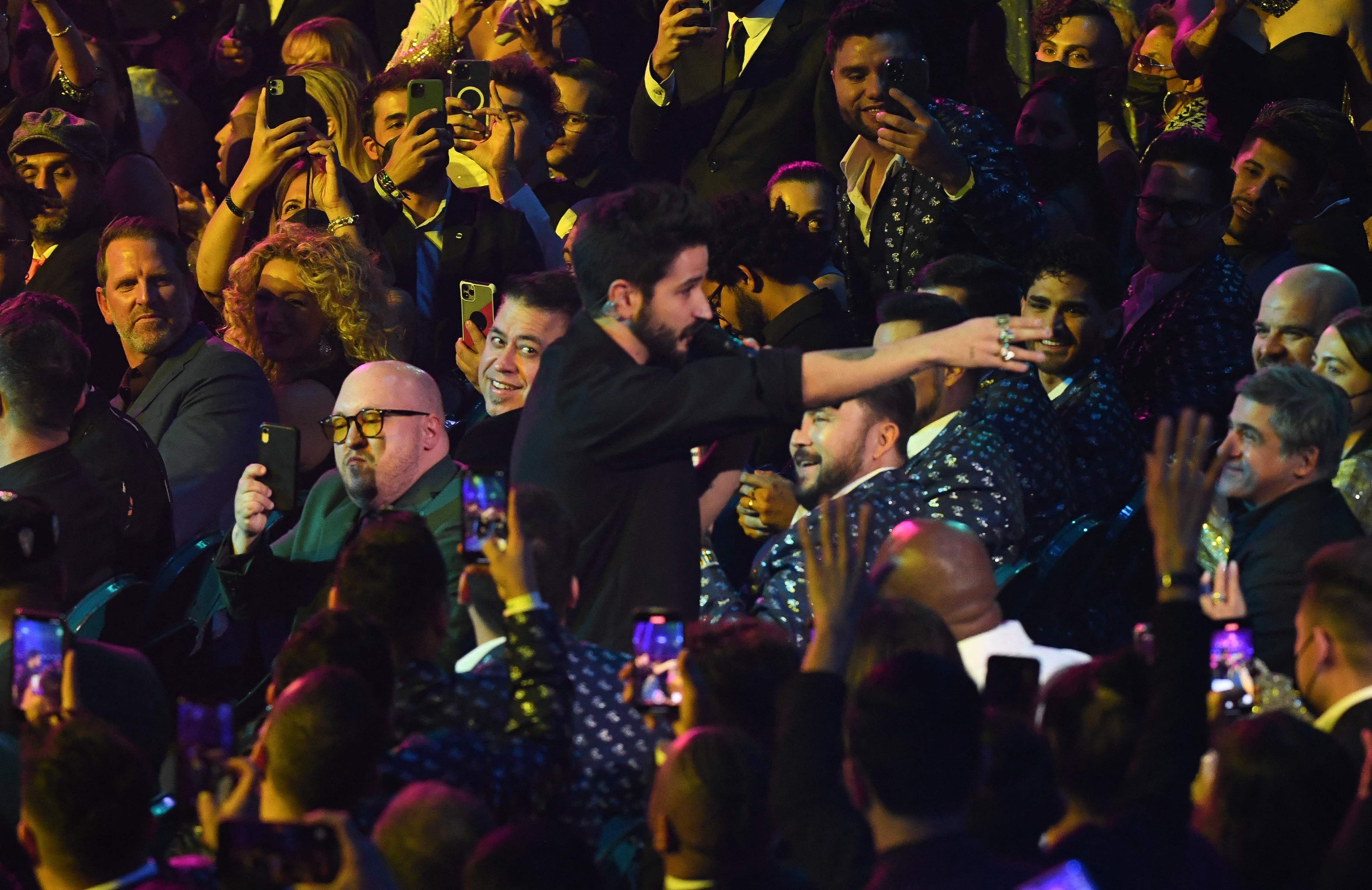 Colombian singer Camilo performs during the 22nd Annual Latin Grammy awards at the MGM Grand Arena in Las Vegas, Nevada, November 18, 2021. (Photo by Valerie MACON / AFP)