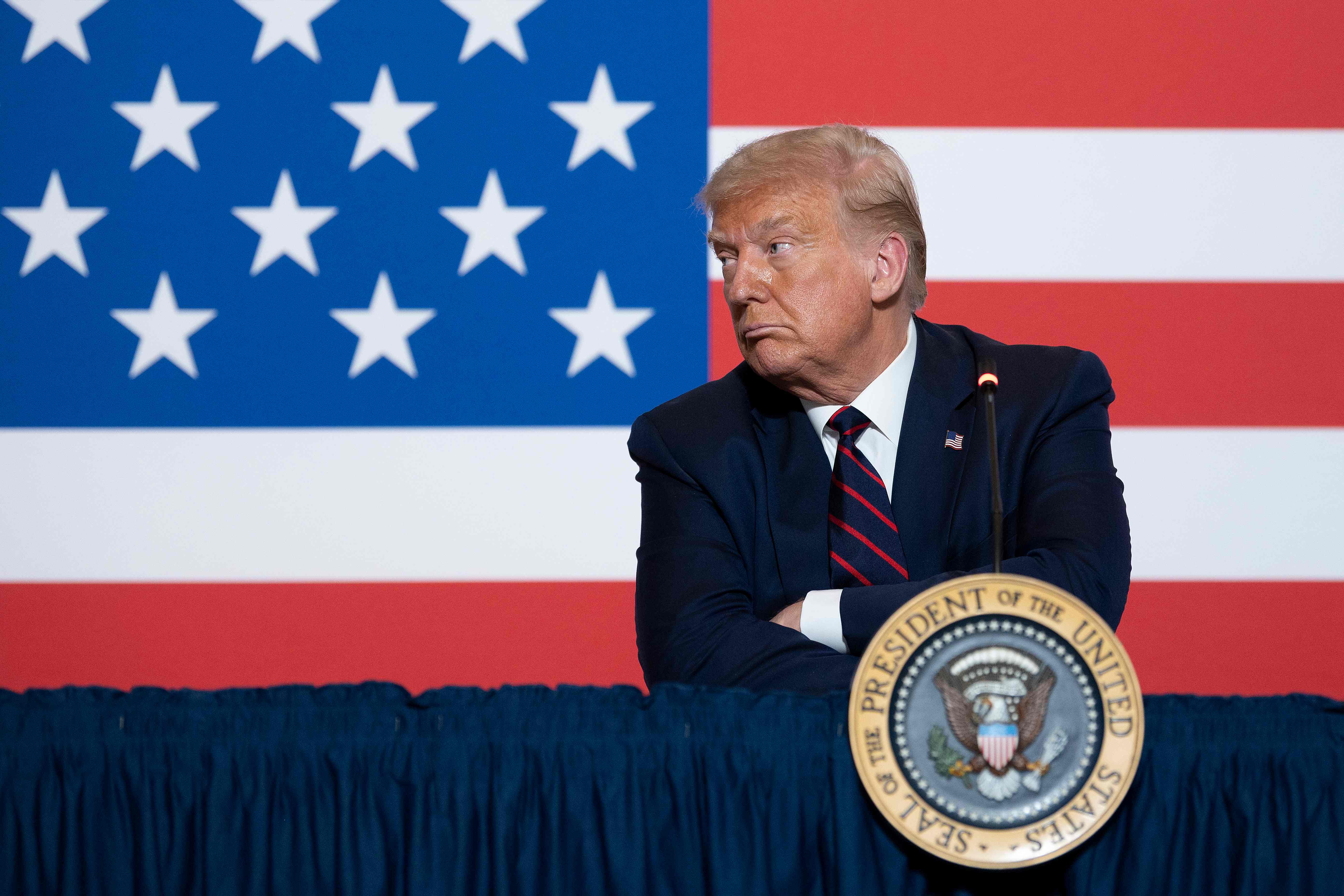 US President Donald Trump participates in a roundtable discussion on donating plasma at the American Red Cross National Headquarters on July 30, 2020 in Washington, DC. (Photo by JIM WATSON / AFP)