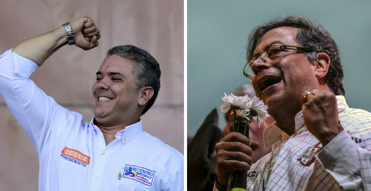 Iván Duque y Gustavo Petro son los principales contendientes a la presidencia de Colombia. Fotos AFP: John Vizcaino y Joaquín Sarmiento.