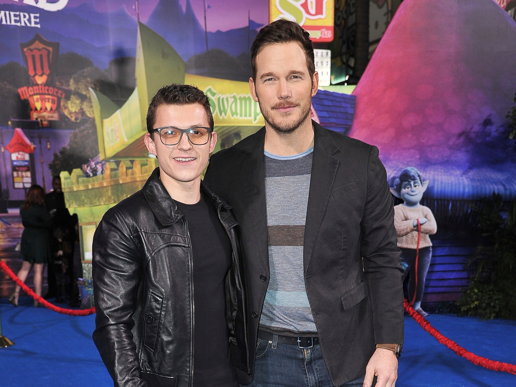 Tom Holland, left, Chris Pratt attend the world premiere of "Onward" at the El Capitan Theatre on Tuesday, Feb. 18, 2020, in Los Angeles. (Photo by Richard Shotwell/Invision/AP)