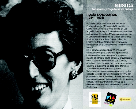 fotográfica y biográfica dedicada a Rocío Sanz Quirós en el la página de Internet que el Ministerio de Cultura y Juventud ha creado para el Festival Internacional de las Artes del 2012 (www.festivaldelasartes.go.cr).Composición