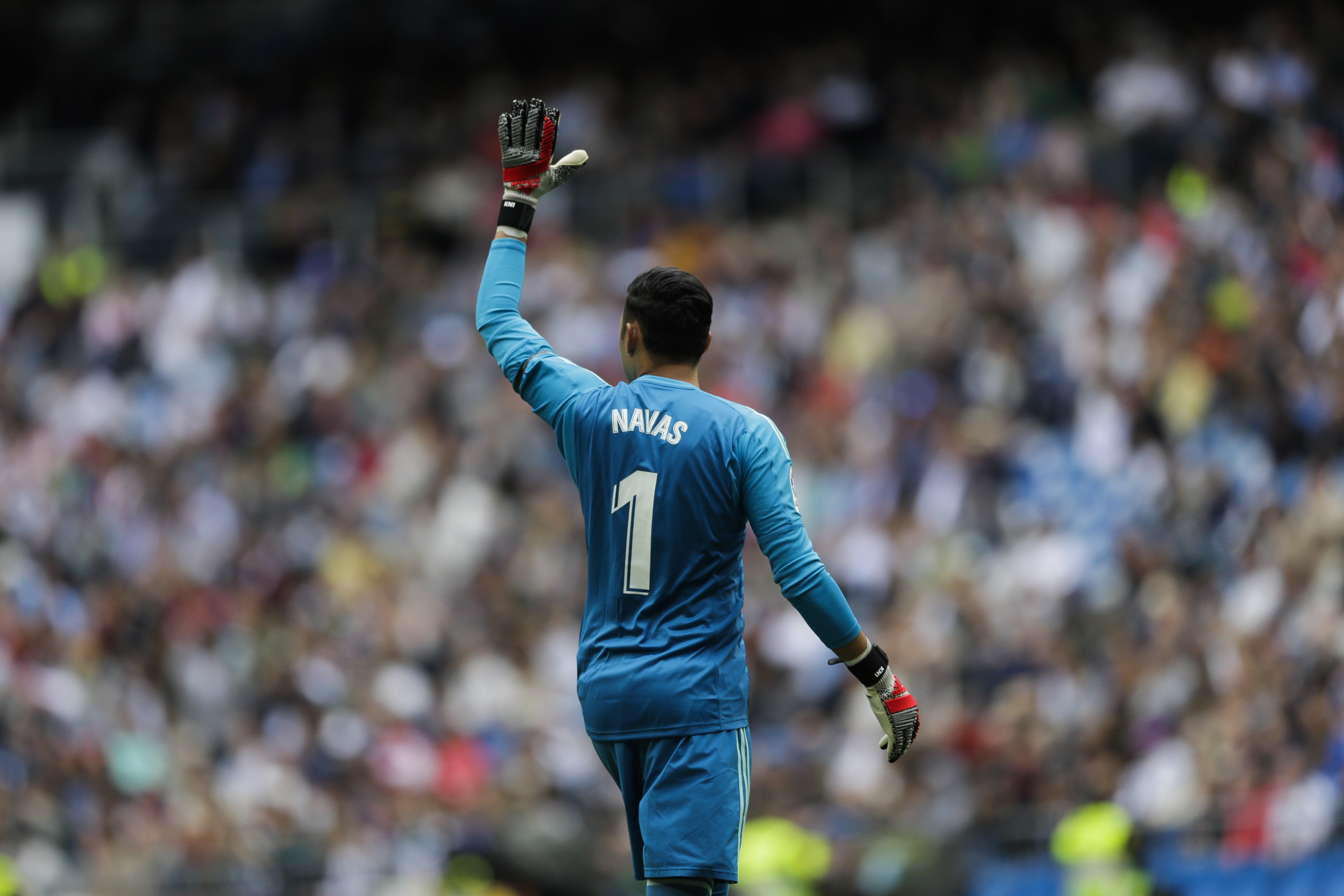 Real Madrid's goalkeeper Keylor Navas during a Spanish La Liga soccer match between Real Madrid and Betis at the Santiago Bernabeu stadium in Madrid, Spain, Sunday, May 19, 2019. (AP Photo/Bernat Armangue)
