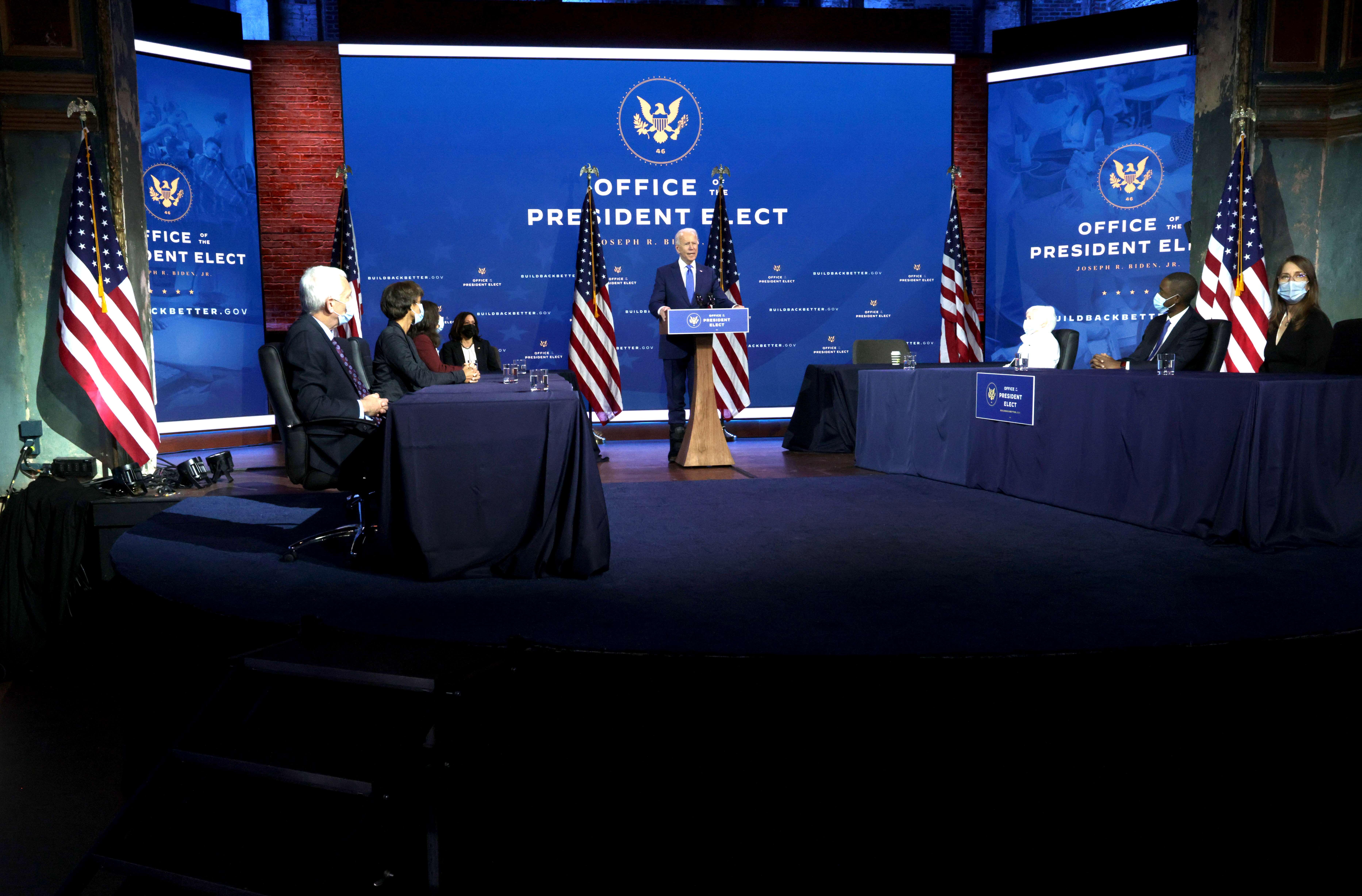 El presidente electo, Joe Biden, presentó a su equipo económico en Wilmington, Delaware. (Foto Alex Wong / Getty Images / AFP)