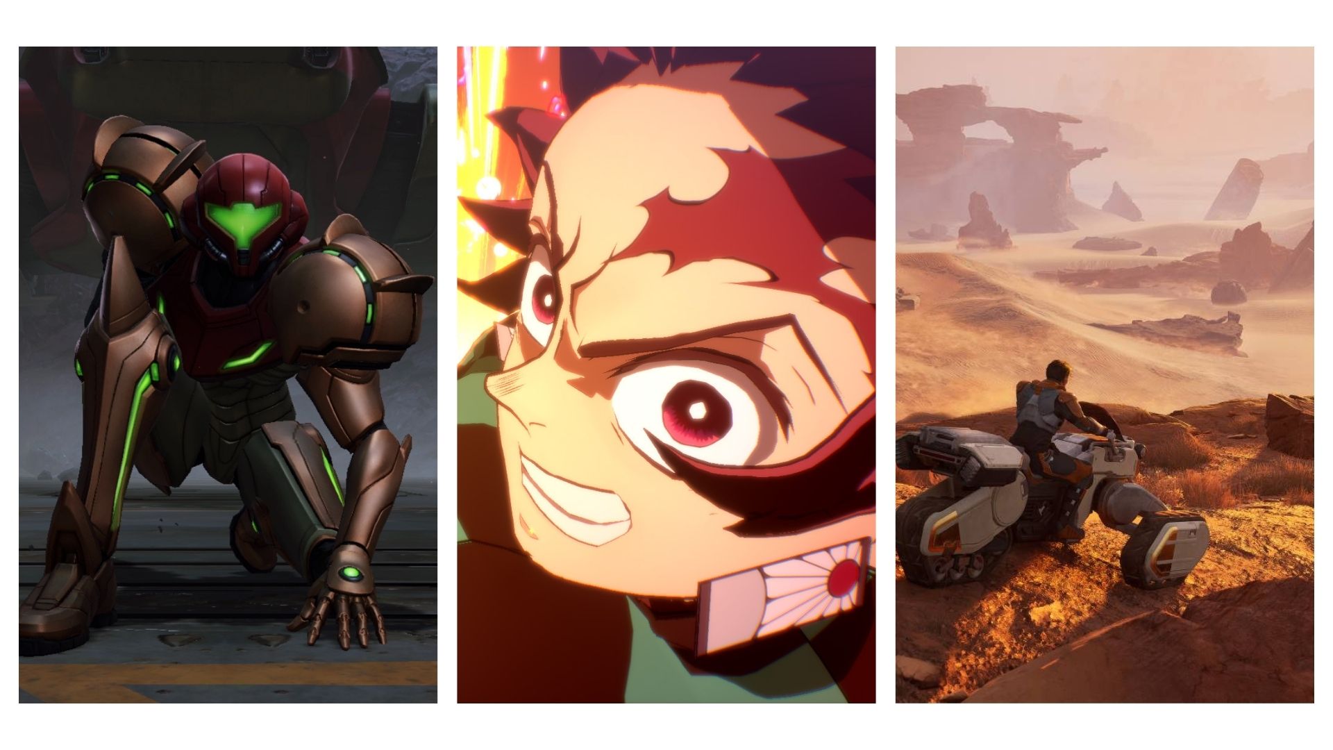 Portadas de 'Metroid Prime 4: Beyond', 'Demon Slayer The Hinokami Chronicles 2' y 'Dune: Awakening'.