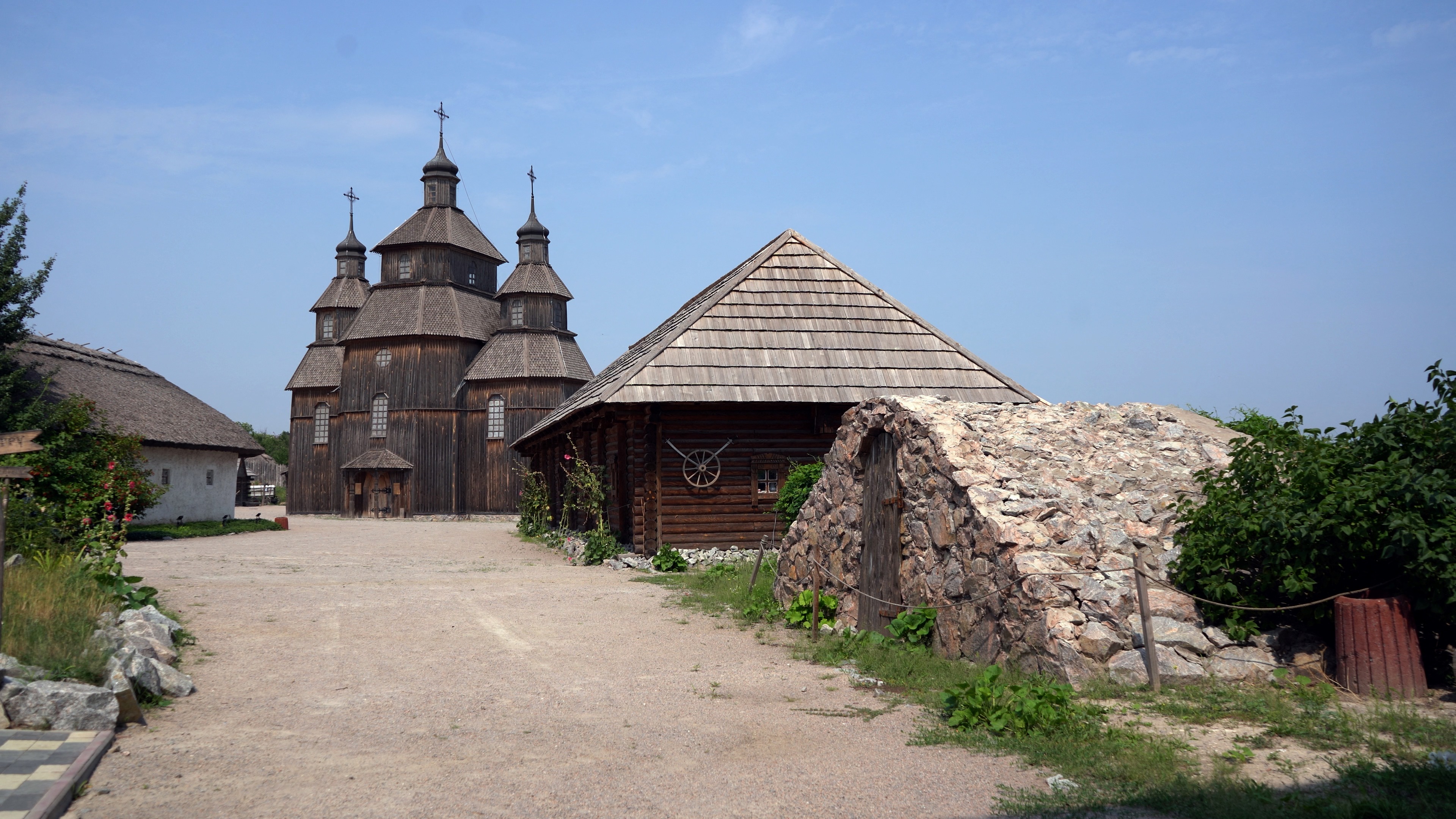 A picture taken on August 12, 2022 shows a view of Khortytsia, a museum-island in Zaporizhzhia. (Photo by Marina Moyseyenko / AFP)