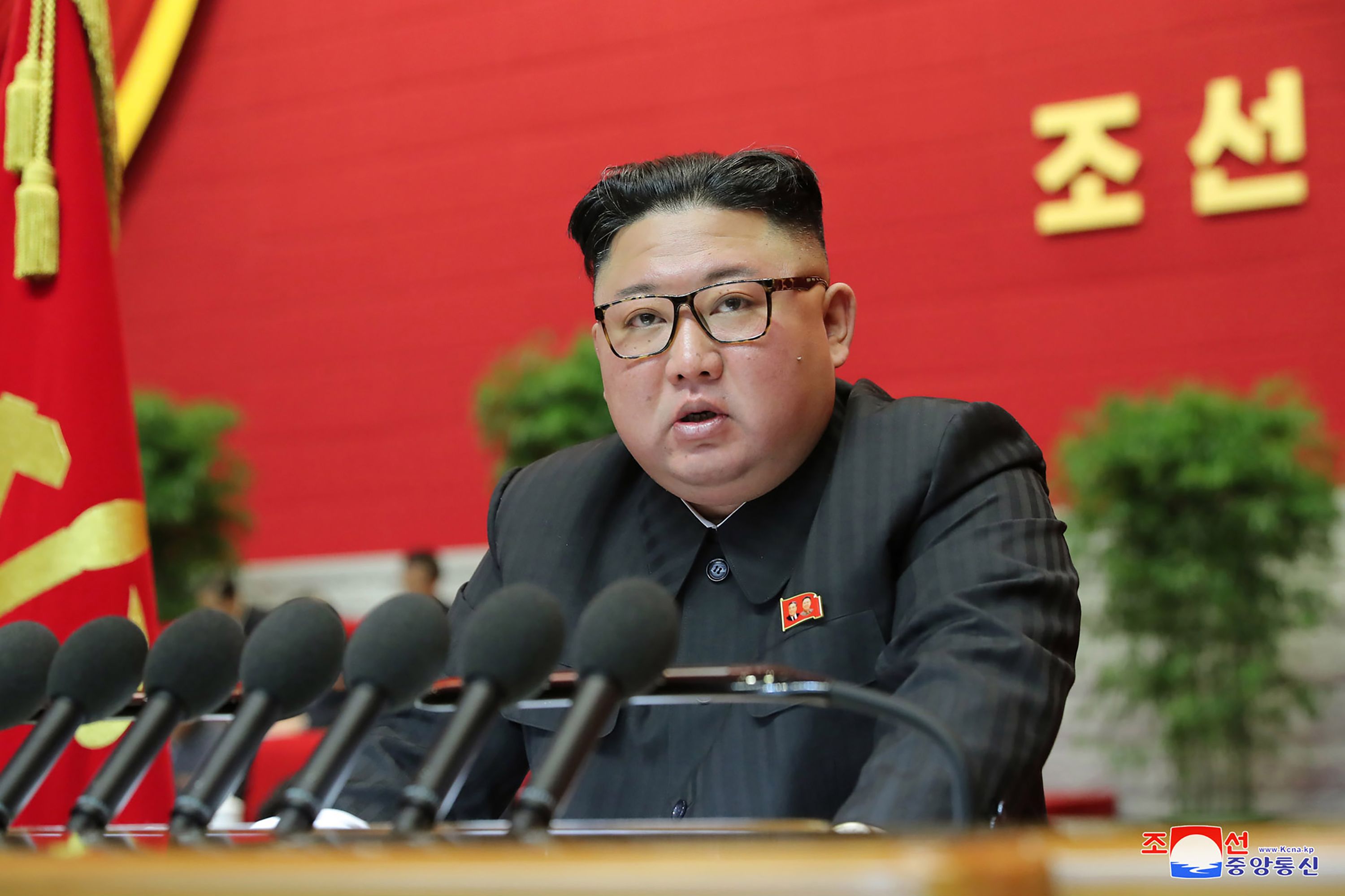 This picture taken on January 8, 2021 and released from North Korea's official Korean Central News Agency (KCNA) on January 9, 2021 shows North Korean leader Kim Jong Un speaking during the fourth day of 8th Congress of the Workers' Party of Korea (WPK) in Pyongyang. (Photo by STR / KCNA VIA KNS / AFP) / South Korea OUT / ---EDITORS NOTE--- RESTRICTED TO EDITORIAL USE - MANDATORY CREDIT "AFP PHOTO/KCNA VIA KNS" - NO MARKETING NO ADVERTISING CAMPAIGNS - DISTRIBUTED AS A SERVICE TO CLIENTS / THIS PICTURE WAS MADE AVAILABLE BY A THIRD PARTY. AFP CAN NOT INDEPENDENTLY VERIFY THE AUTHENTICITY, LOCATION, DATE AND CONTENT OF THIS IMAGE --- /