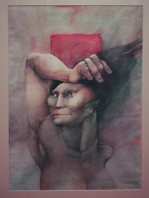 Gesto es una obra de 66,5 x 91 cm realizada con técnica mixta sobre cartón en el año 1984. Las figuras de mujeres predominan en la exposición.