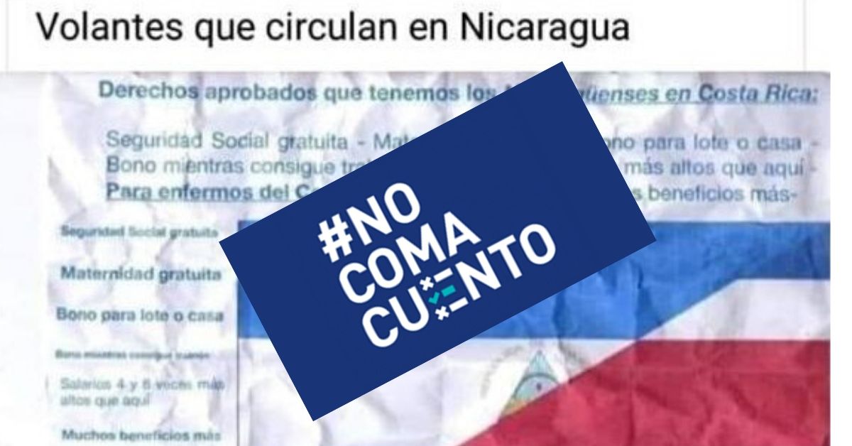 PARA LISTADO. Este volante con información falsa sobre los beneficios en atención de seguridad social que tienen los nicaragüenses en Costa Rica, circula en redes sociales.