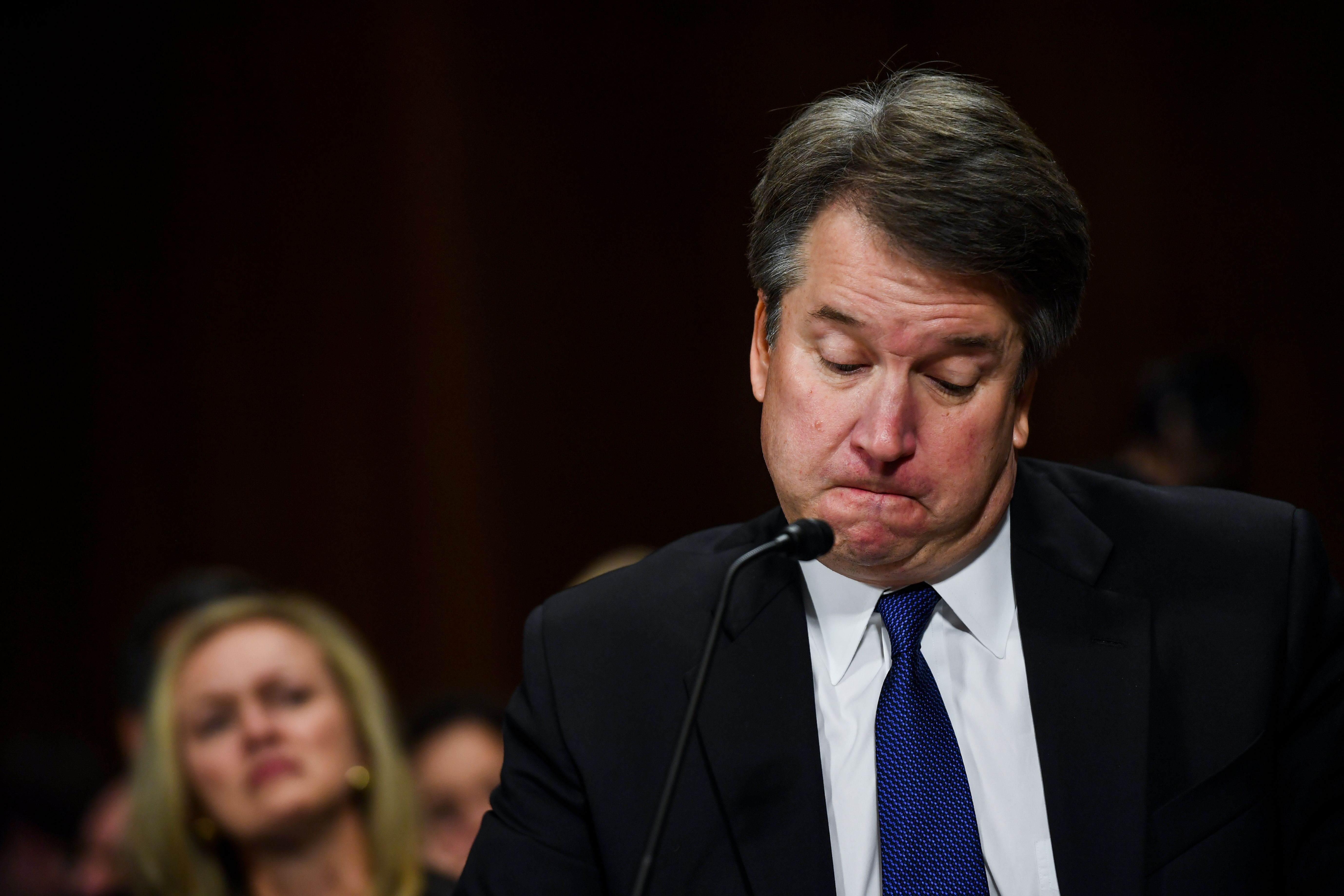 Supreme court nominee Brett Kavanaugh testifies before the Senate Judiciary Committee on Capitol Hill in Washington, DC on September 27, 2018. - University professor Christine Blasey Ford, 51, told a tense Senate Judiciary Committee hearing that could make or break Kavanaugh's nomination she was "100 percent" certain he was the assailant and it was "absolutely not" a case of mistaken identify. (Photo by Matt McClain / POOL / AFP)