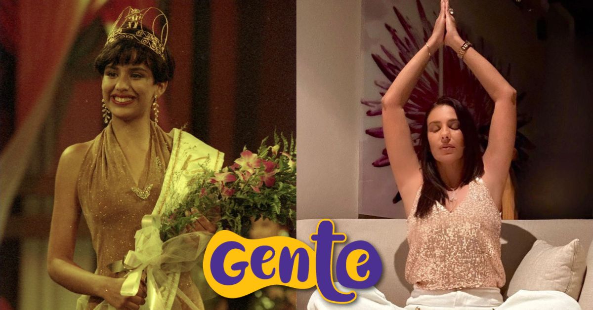 Izquierda: Ana Yanci González de 18 años, al momento de ser coronada como la Tica Linda 1994; Derecha: Ana Yanci González a los 49 años, sentada con los brazos arriba en pose de meditación