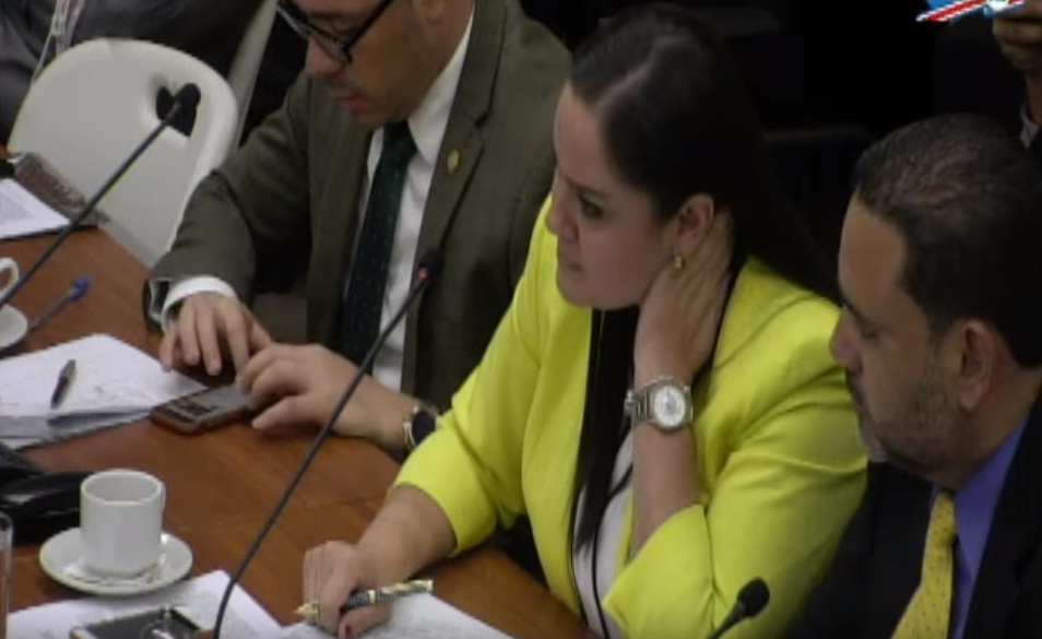 Ana Lucía Delgado, del PLN y presidenta de la Comisión de Asuntos Hacendarios, escuchó la explicación del jerarca de la Dirección Nacional de Pensiones, Luis Paulino Mora, sobre las diferencias entre el régimen no contributivo de esa entidad y el de la Caja. Captura de pantalla.