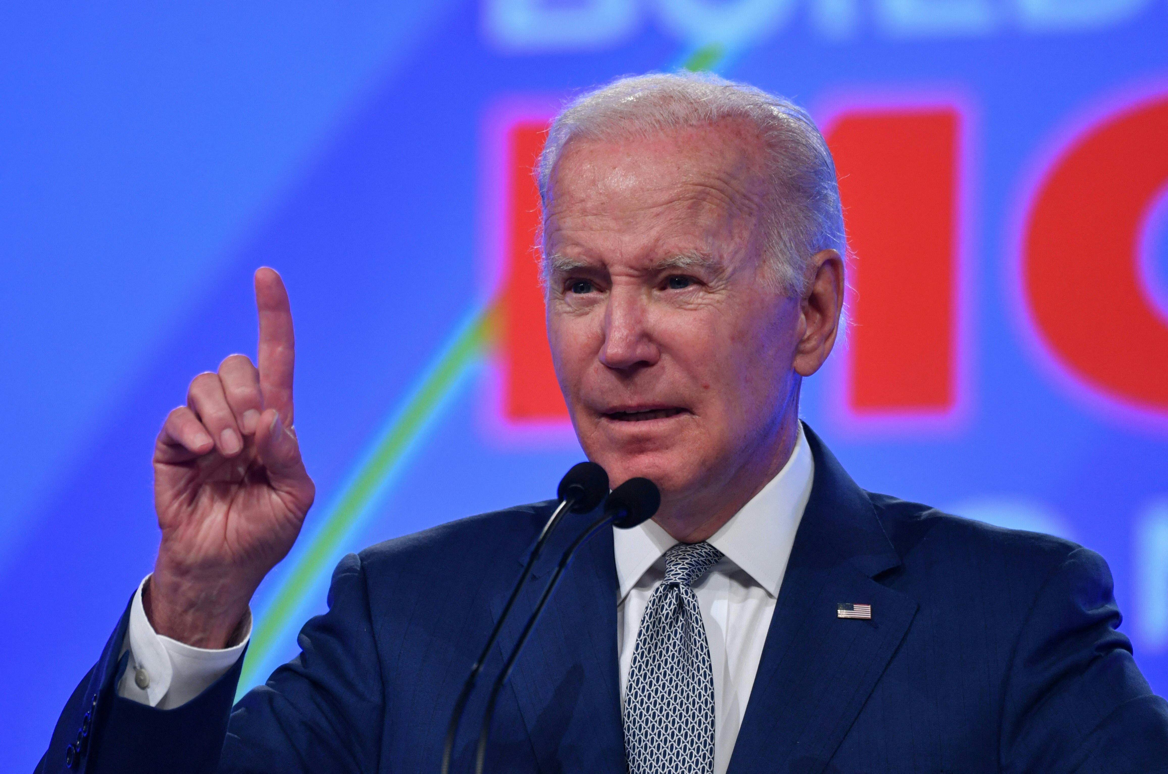 US President Joe Biden speaks at the 29th AFL-CIO Quadrennial Constitutional Convention at the Pennsylvania Convention Center in Philadelphia on June 14, 2022. (Photo by Nicholas Kamm / AFP)