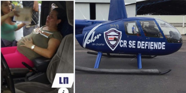 A la izquierda, una mujer embarazada a la que bloqueadores no dejaron pasar en San Carlos. A la derecha, un helicóptero alquilado por ANDE.
