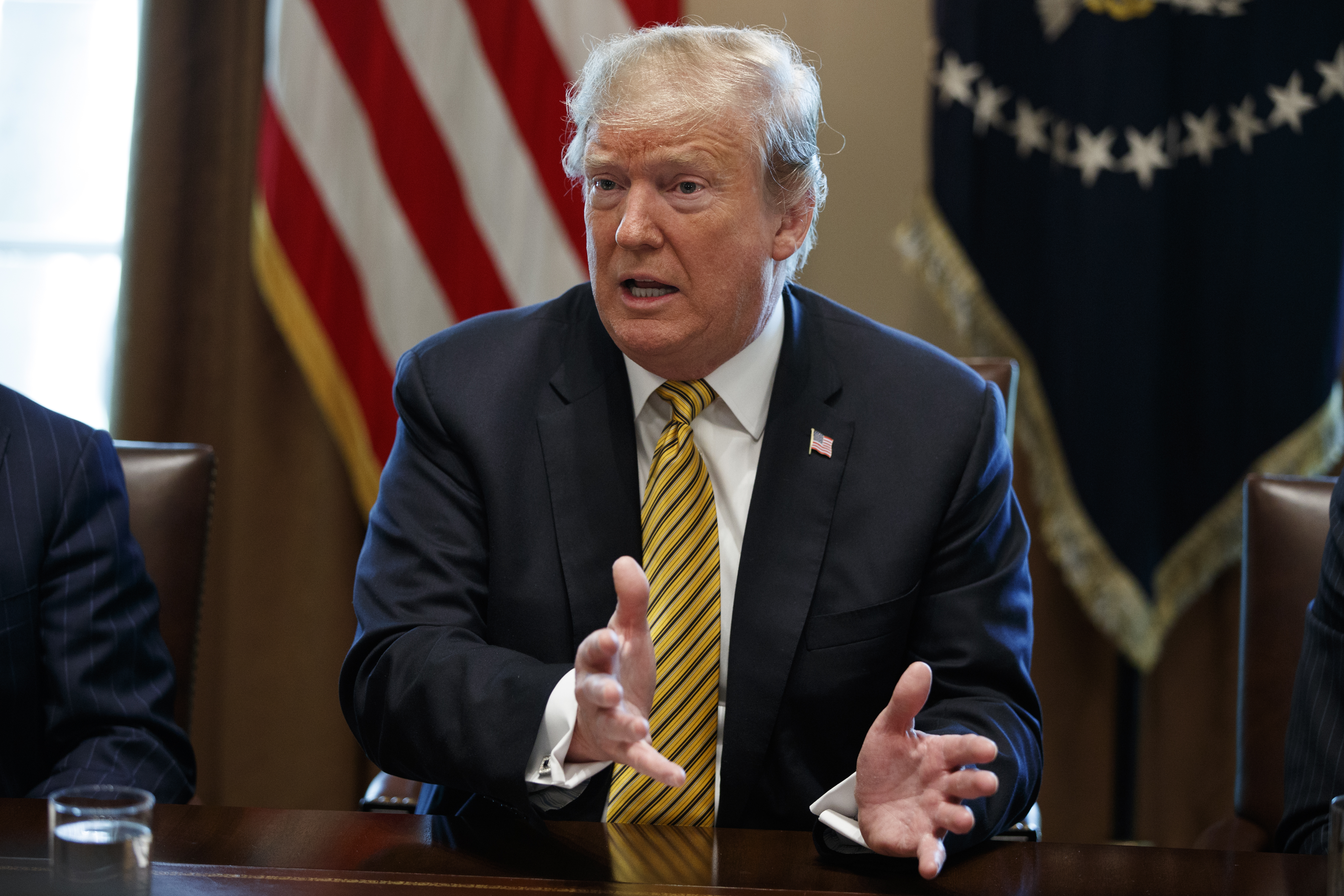 President Donald Trump speaks during the White House Opportunity and Revitalization Council meeting in the Cabinet Room of the White House, Thursday, April 4, 2019, in Washington. (AP Photo/Evan Vucci)