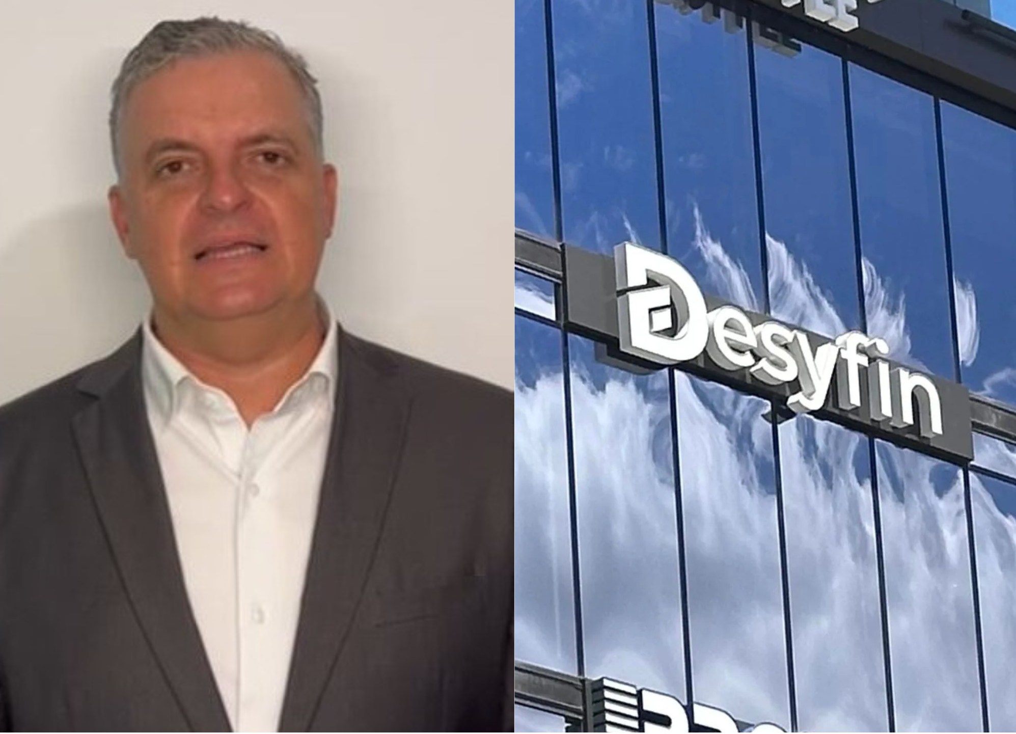 Un montaje fotográfico de Silvio Lacayo Beeche, socio y representante legal de Financiera Desyfin a la izquierda, y la fachada de Desyfin a la derecha.