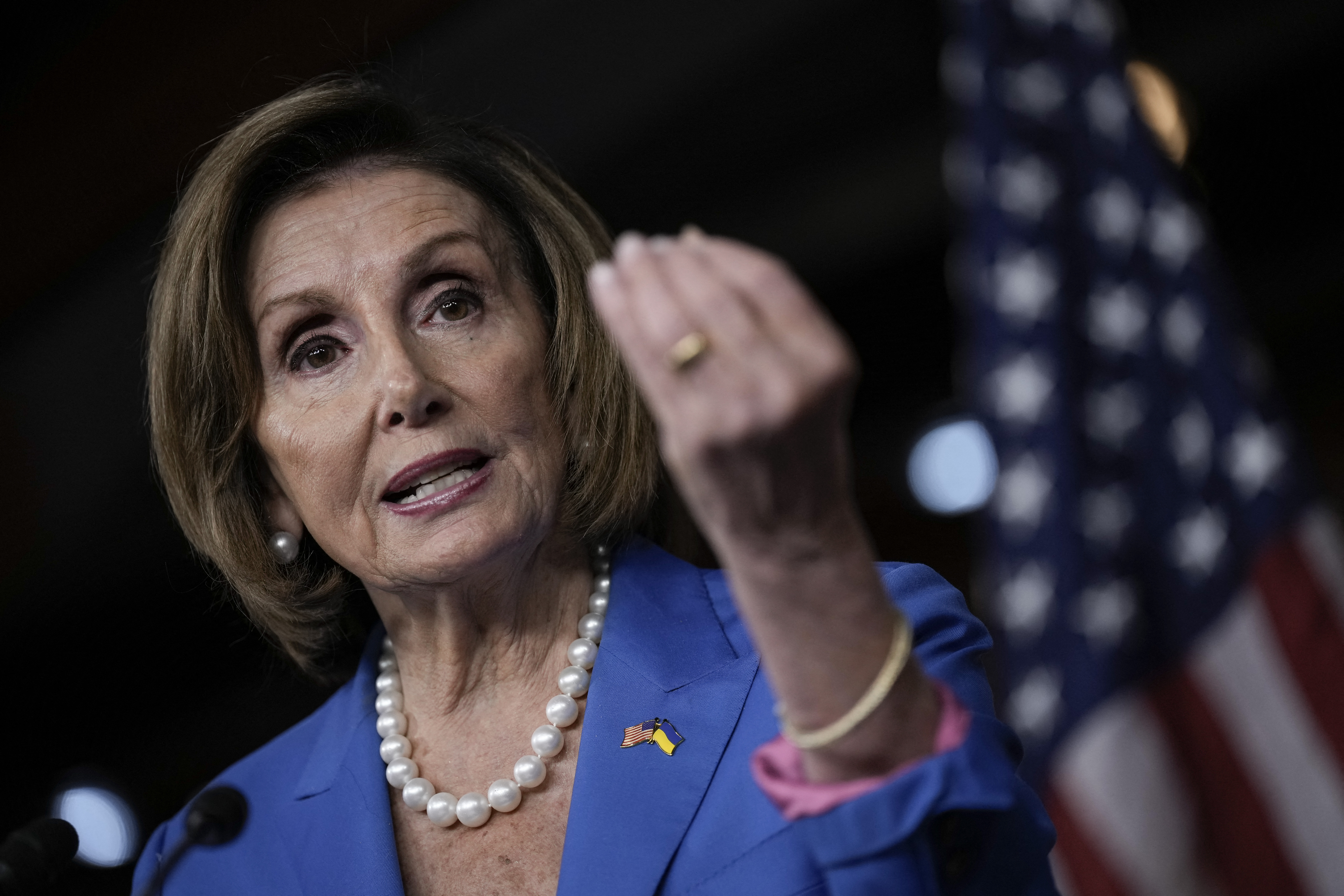 WASHINGTON, DC - SEPTEMBER 22: Speaker of the House Nancy Pelosi (D-CA) speaks during her weekly news conference on Capitol Hill September 22, 2022 in Washington, DC. Pelosi spoke on a wide range of issues, including the House's recent passage of the Presidential Election Reform Act. Drew Angerer/Getty Images/AFP (Photo by Drew Angerer / GETTY IMAGES NORTH AMERICA / Getty Images via AFP)