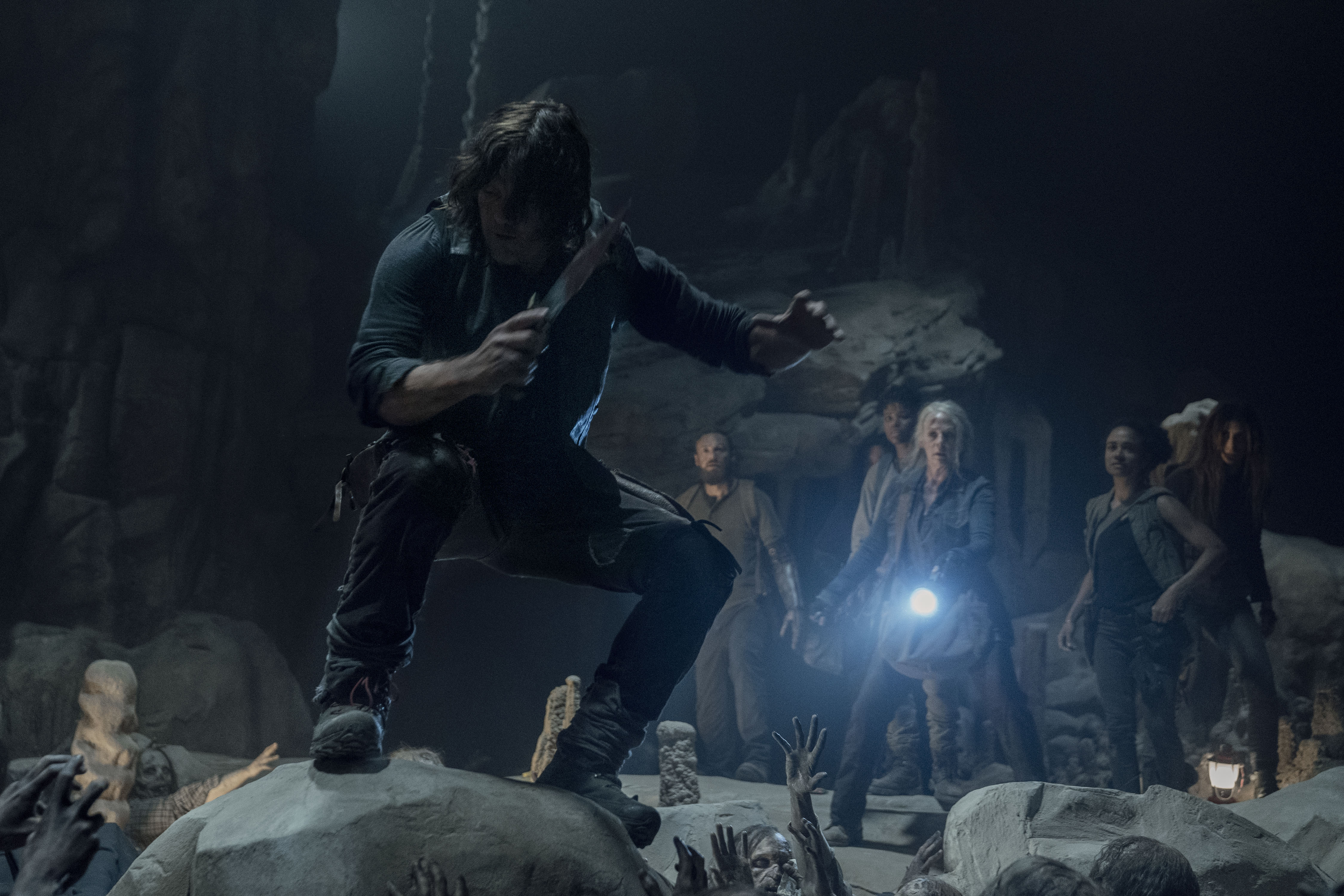 Norman Reedus as Daryl Dixon, Melissa McBride as Carol Peletier, Ross Marquand as AaronLauren Ridloff as Connie, Angel Theory as Kelly, Nadia Hilker as Magna - The Walking Dead _ Season 10, Episode 9 - Photo Credit: Jace Downs/AMC