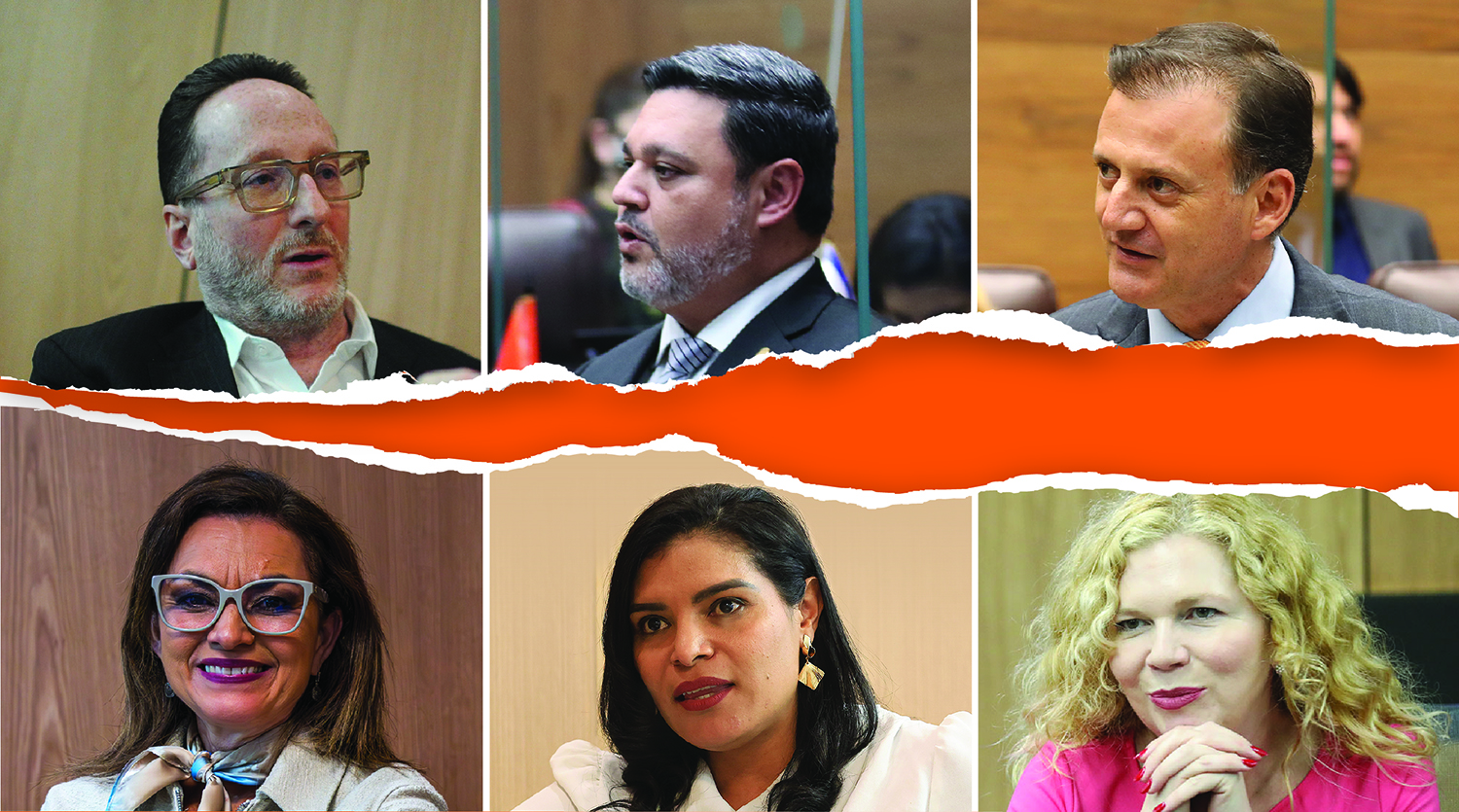 Imágen de los tres integrantes de la fracción del PLP y de las tres exmiembros de la agrupación.